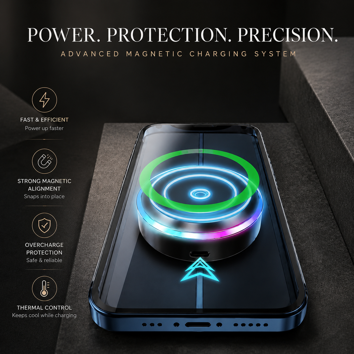 Premium RGB Magnetic Wireless Car Phone Holder 15W Qi Fast Charging Mount 360 Rotating Dashboard Air Vent Stand LED Light Compatible with iPhone