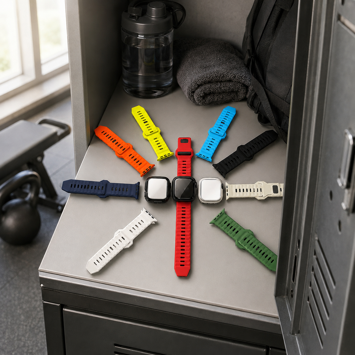 Premium Silicone Sport Watch Band Soft Waterproof Breathable Adjustable Replacement Strap Lightweight Sports Band Compatible with iPhone Everyday Wear