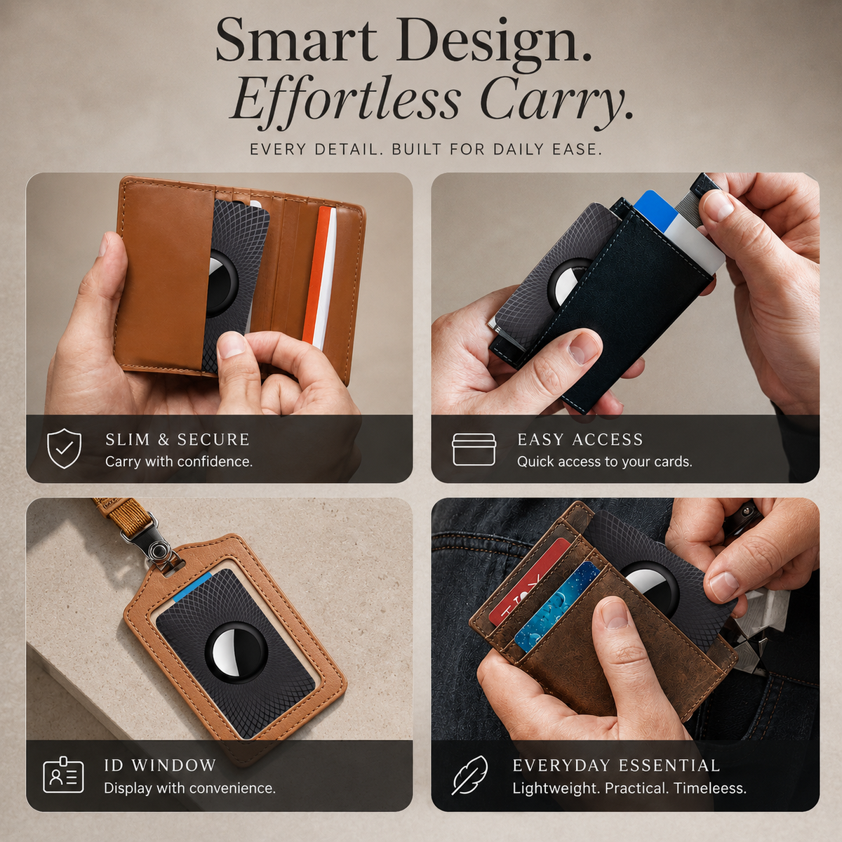 Premium Slim AirTag Wallet Case Ultra Thin Card Holder Protective Sleeve Durable ABS Anti Scratch Tracker Holder Compatible with AirTag