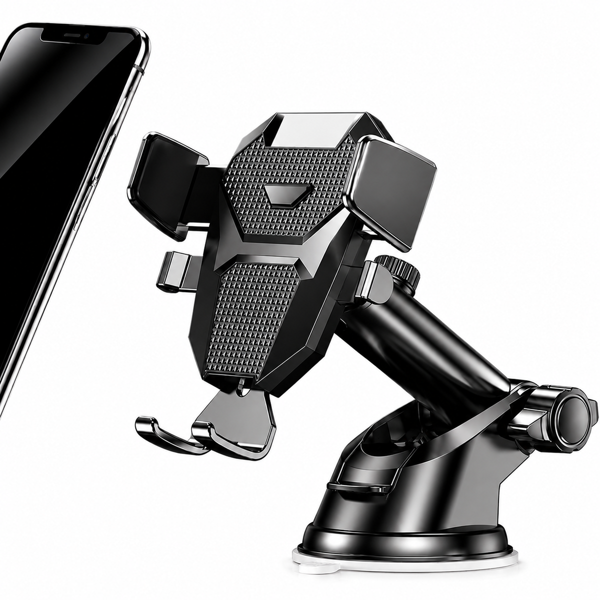 Premium Suction Cup Car Phone Holder Windshield Dashboard Mount 360 Rotating Gravity Lock GPS Stand Adjustable Telescopic Arm Compatible with iPhone