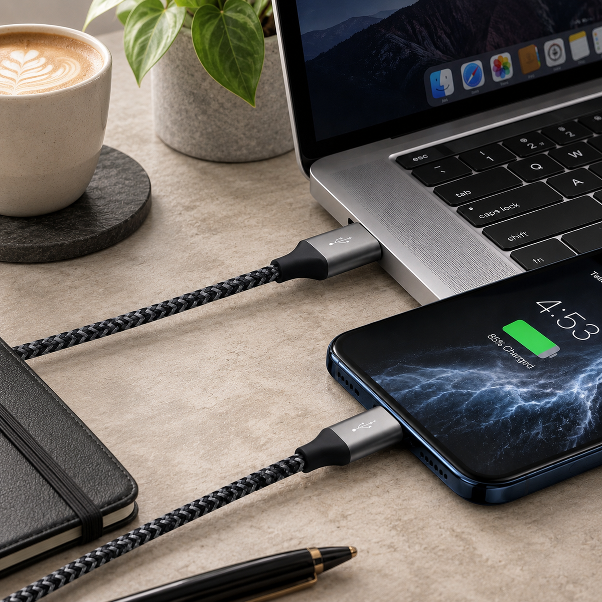 Premium USB A to Lightning Charging Cable 12W Fast Charging 2.4A MFi Certified Nylon Braided Data Sync Charger Cord Tangle Resistant Compatible with iPhone