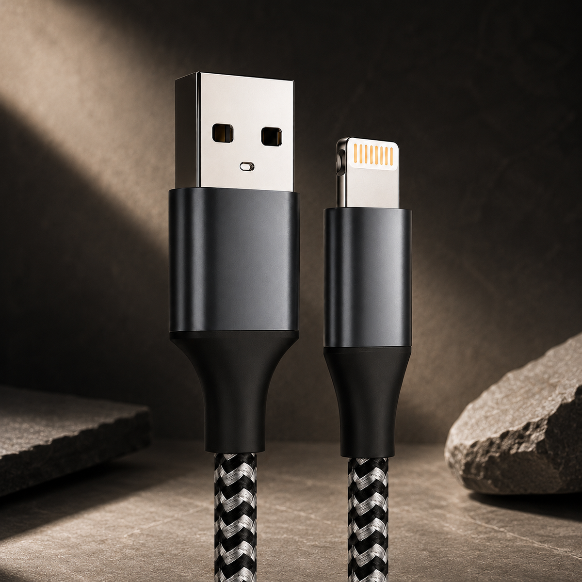 Premium USB A to Lightning Charging Cable 12W Fast Charging 2.4A MFi Certified Nylon Braided Data Sync Charger Cord Tangle Resistant Compatible with iPhone