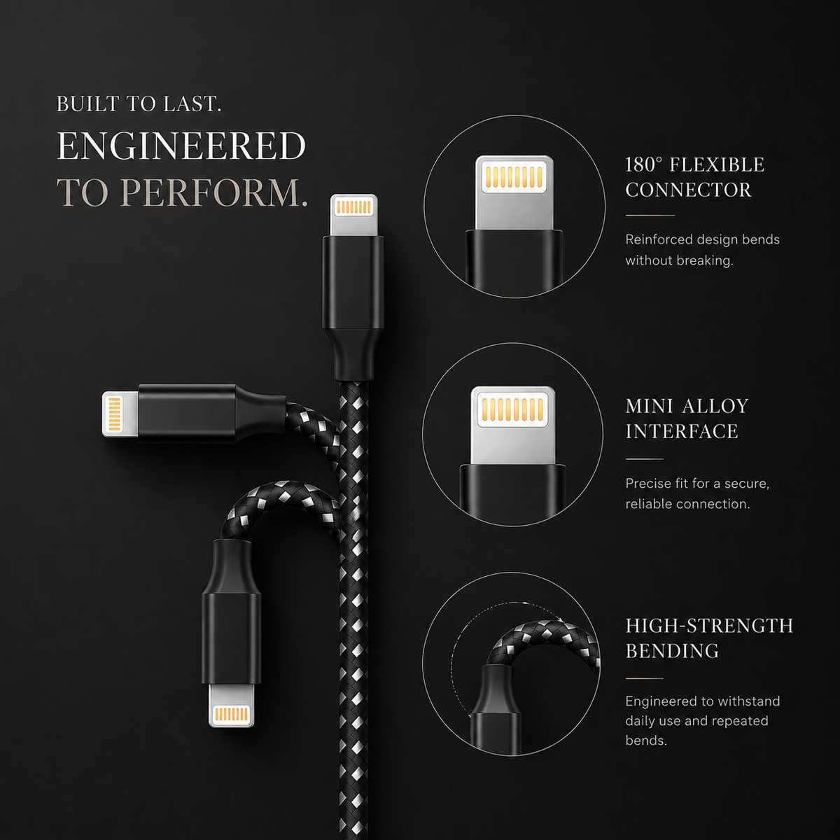 Premium USB A to Lightning Charging Cable 12W Fast Charging 2.4A MFi Certified Nylon Braided Data Sync Charger Cord Tangle Resistant Compatible with iPhone