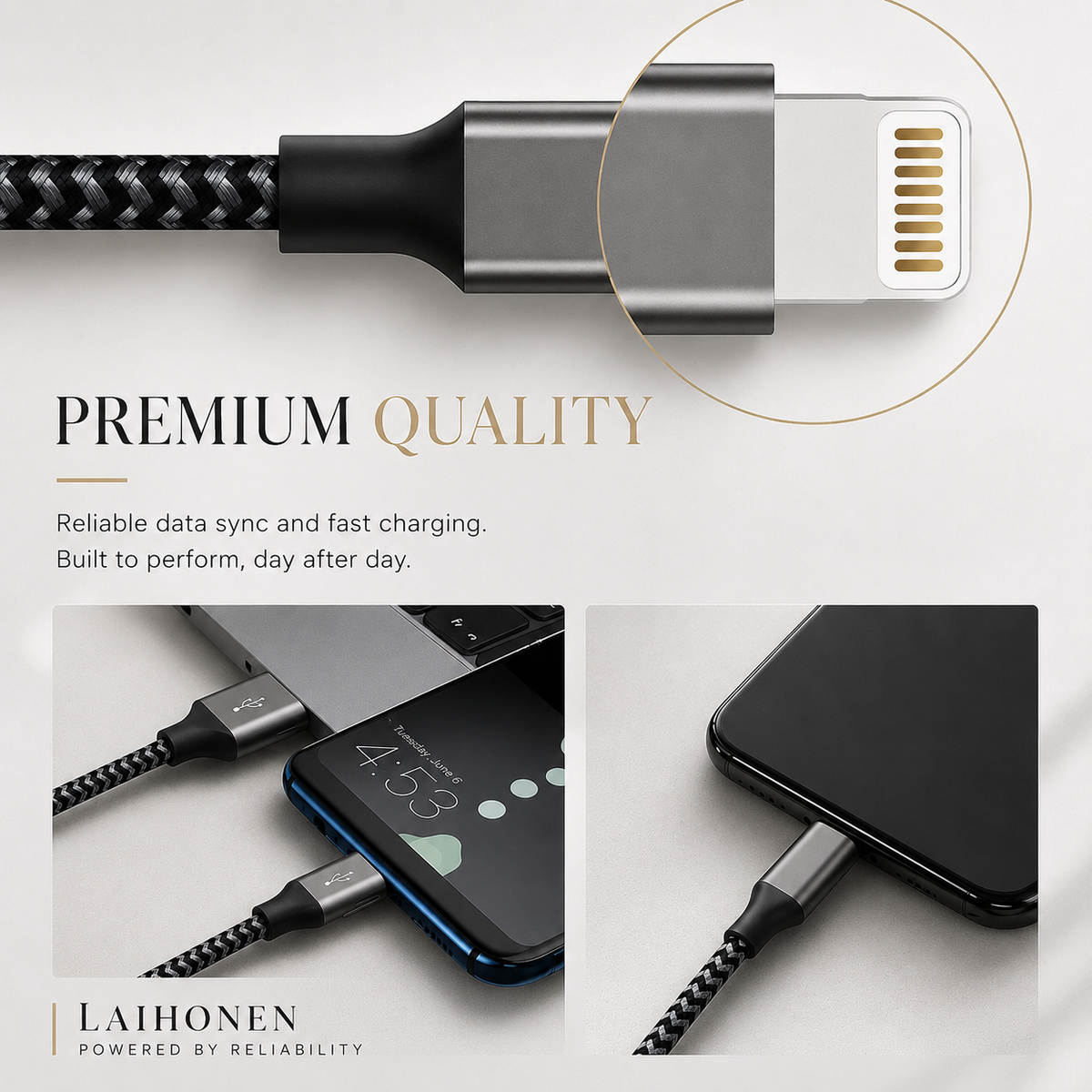 Premium USB A to Lightning Charging Cable 12W Fast Charging 2.4A MFi Certified Nylon Braided Data Sync Charger Cord Tangle Resistant Compatible with iPhone