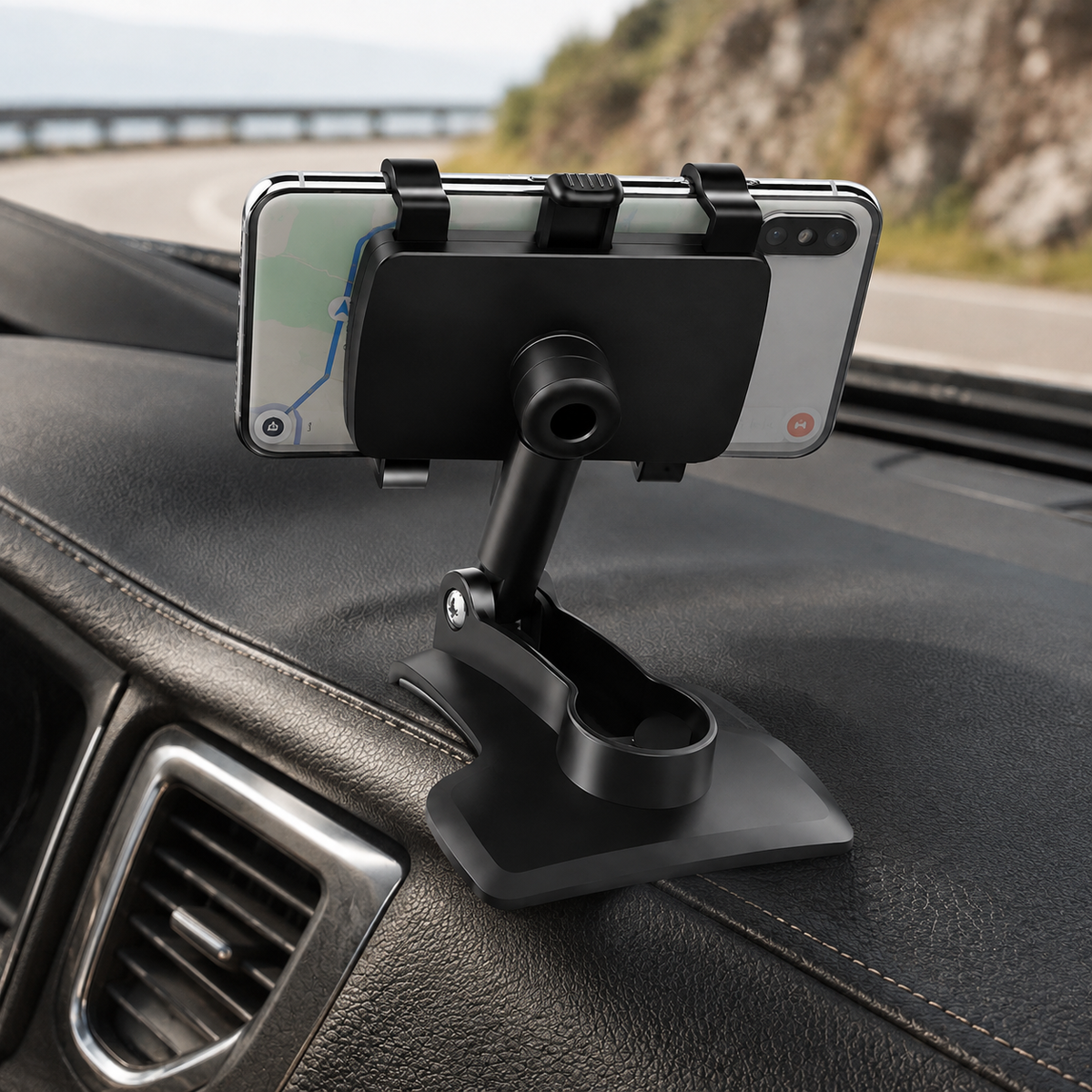 Premium Universal Car Phone Holder Mount 3 in 1 Dashboard Mirror Visor Stand 360 Rotation Anti Slip Adjustable Smartphone Holder Compatible with iPhone