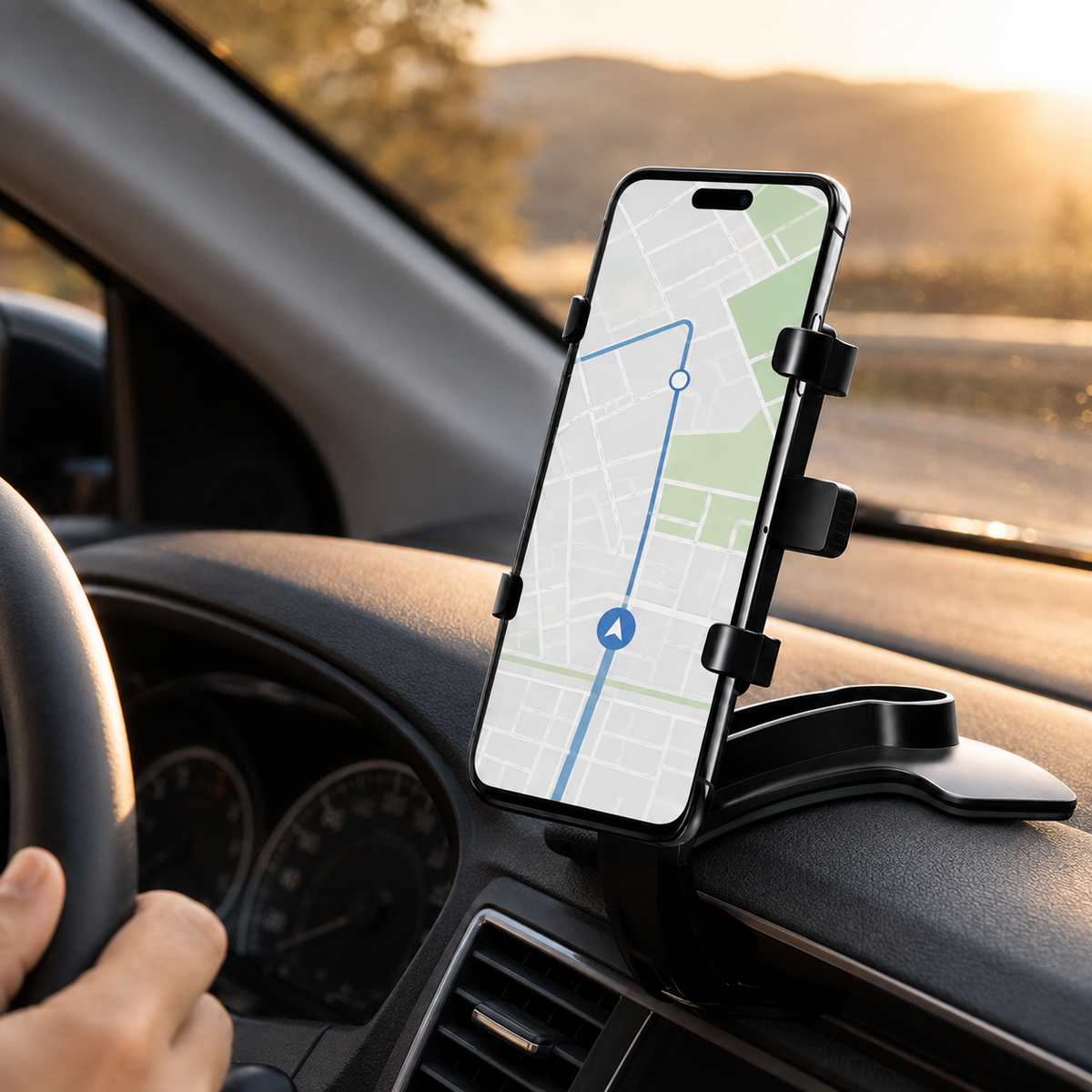Premium Universal Car Phone Holder Mount 3 in 1 Dashboard Mirror Visor Stand 360 Rotation Anti Slip Adjustable Smartphone Holder Compatible with iPhone