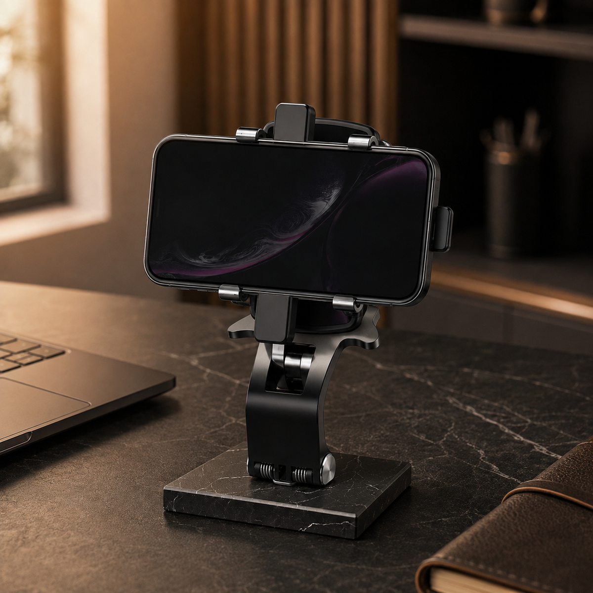 Premium Universal Car Phone Holder Mount 3 in 1 Dashboard Mirror Visor Stand 360 Rotation Anti Slip Adjustable Smartphone Holder Compatible with iPhone