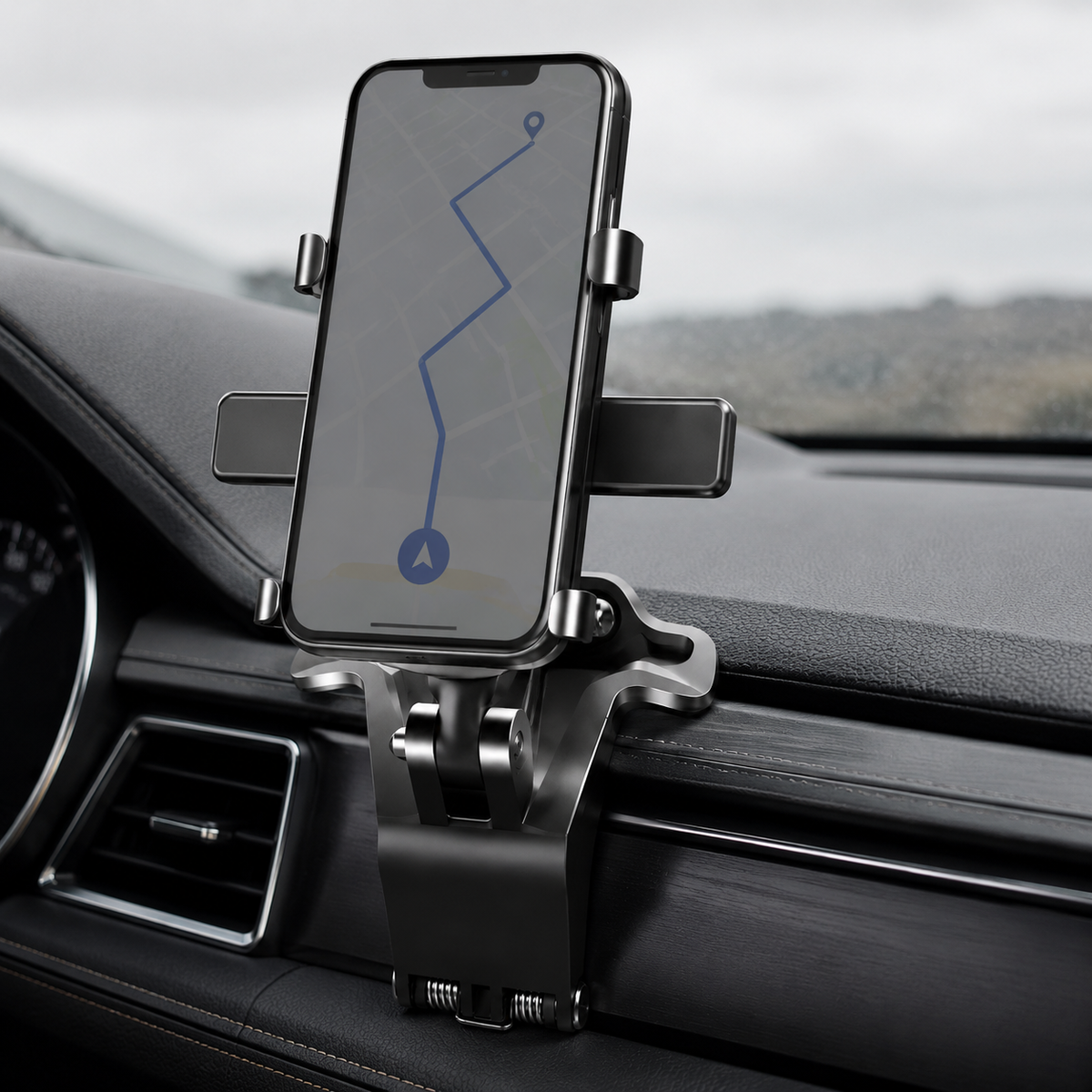 Premium Universal Car Phone Holder Mount 3 in 1 Dashboard Mirror Visor Stand 360 Rotation Anti Slip Adjustable Smartphone Holder Compatible with iPhone