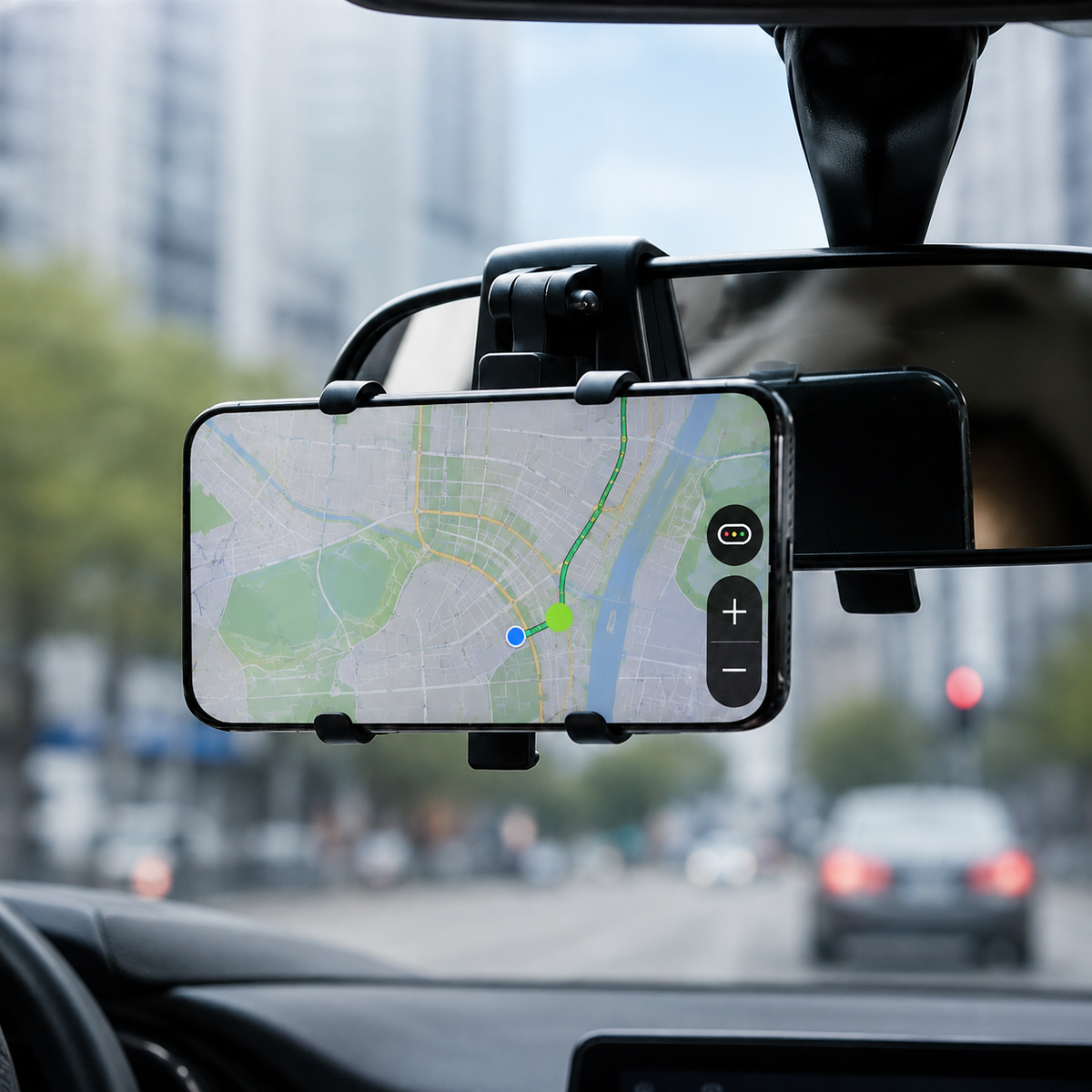Premium Universal Car Phone Holder Mount 3 in 1 Dashboard Mirror Visor Stand 360 Rotation Anti Slip Adjustable Smartphone Holder Compatible with iPhone