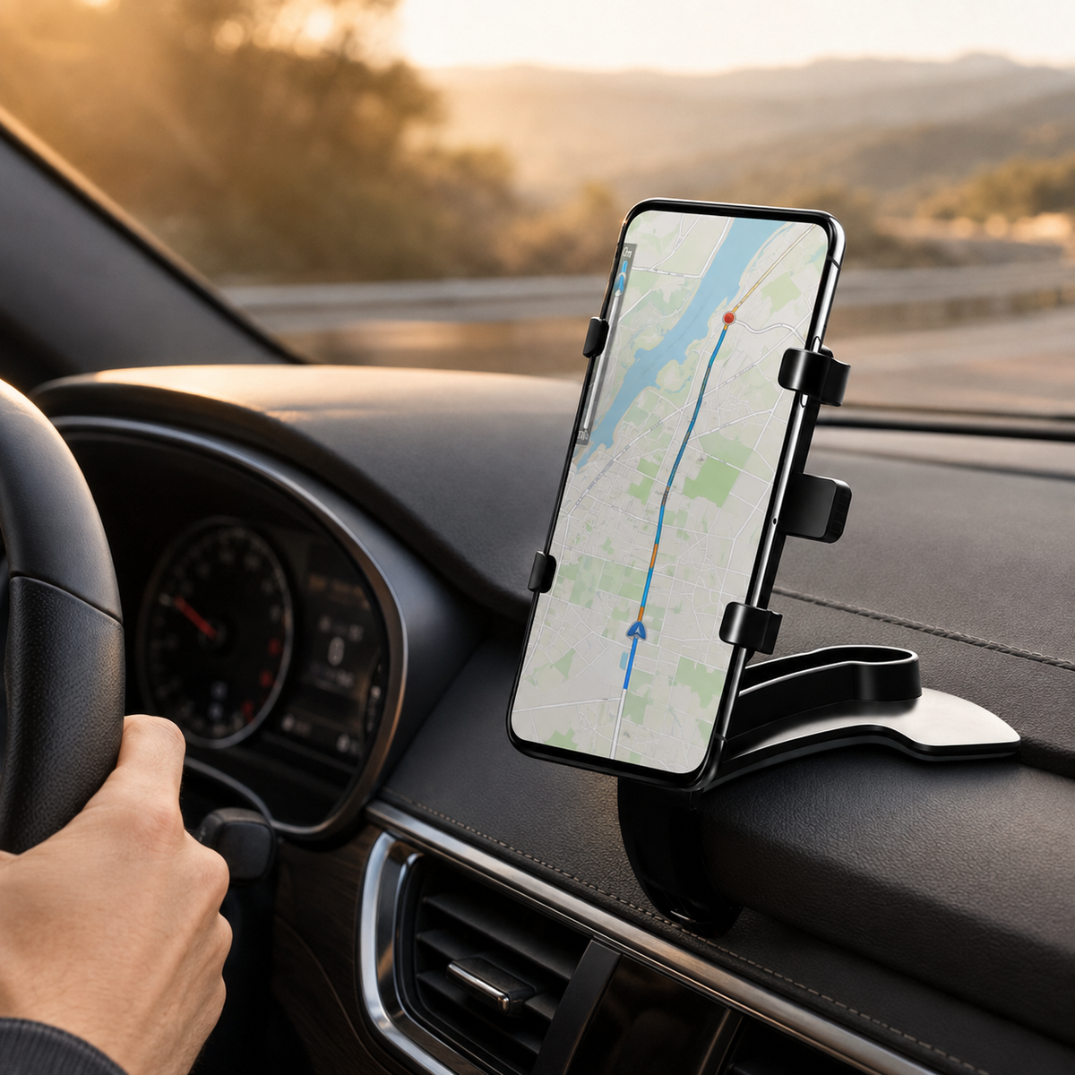 Premium Universal Car Phone Holder Mount 3 in 1 Dashboard Mirror Visor Stand 360 Rotation Anti Slip Adjustable Smartphone Holder Compatible with iPhone