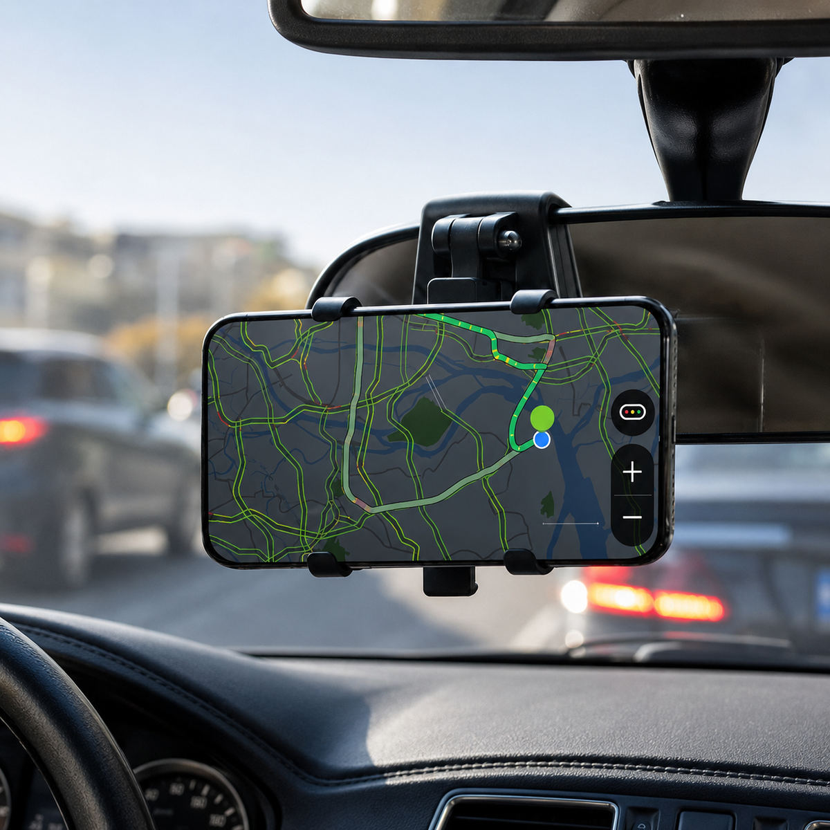 Premium Universal Car Phone Holder Mount 3 in 1 Dashboard Mirror Visor Stand 360 Rotation Anti Slip Adjustable Smartphone Holder Compatible with iPhone