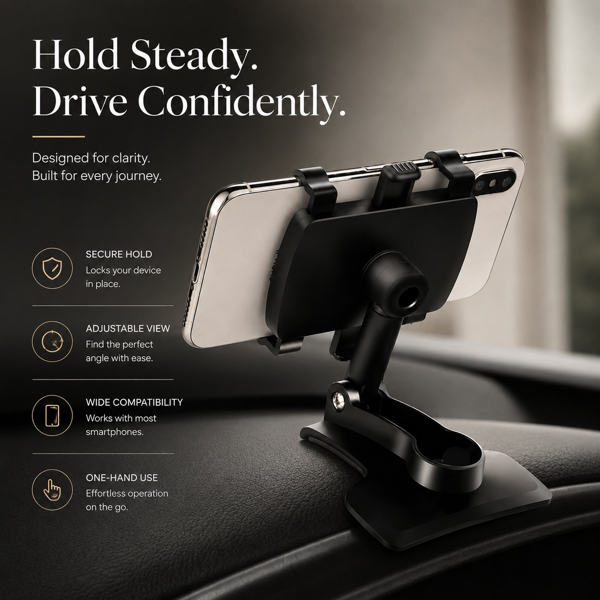 Premium Universal Car Phone Holder Mount 3 in 1 Dashboard Mirror Visor Stand 360 Rotation Anti Slip Adjustable Smartphone Holder Compatible with iPhone