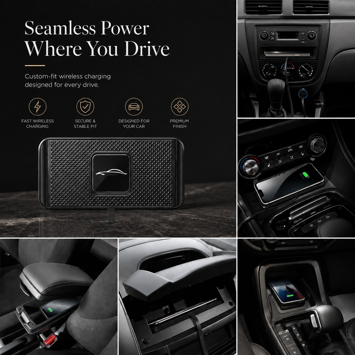 Premium Wireless Car Charger 15W Fast Wireless Charging Dashboard Phone Pad Anti Slip Silicone Cradle Dock Heat Resistant Charging Stand Compatible with iPhone