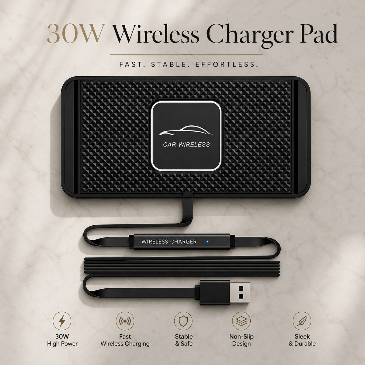 Premium Wireless Car Charger 15W Fast Wireless Charging Dashboard Phone Pad Anti Slip Silicone Cradle Dock Heat Resistant Charging Stand Compatible with iPhone