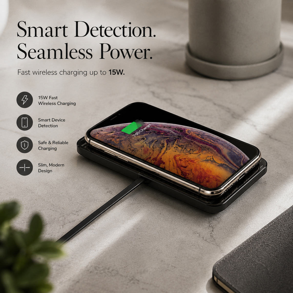 Premium Wireless Car Charger 15W Fast Wireless Charging Dashboard Phone Pad Anti Slip Silicone Cradle Dock Heat Resistant Charging Stand Compatible with iPhone