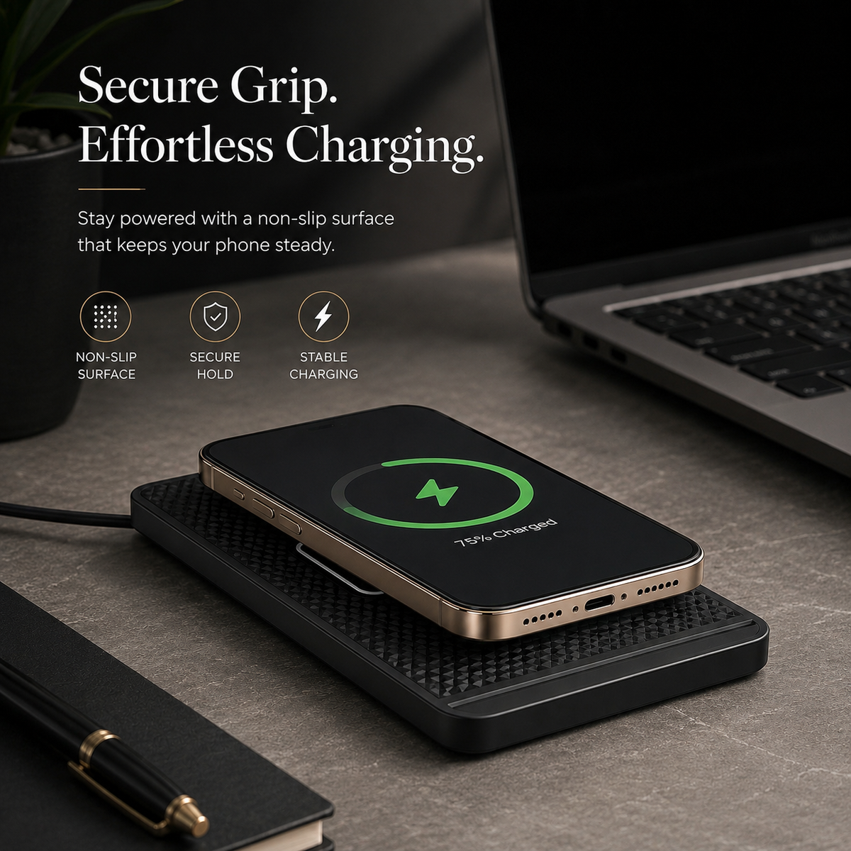 Premium Wireless Car Charger 15W Fast Wireless Charging Dashboard Phone Pad Anti Slip Silicone Cradle Dock Heat Resistant Charging Stand Compatible with iPhone