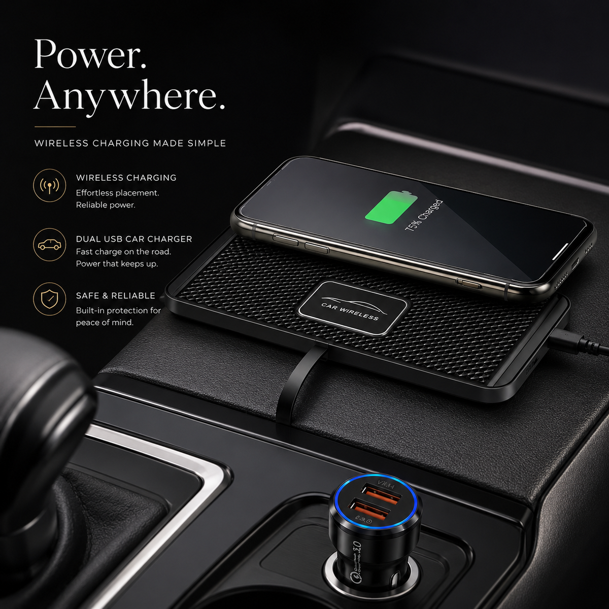 Premium Wireless Car Charger 15W Fast Wireless Charging Dashboard Phone Pad Anti Slip Silicone Cradle Dock Heat Resistant Charging Stand Compatible with iPhone