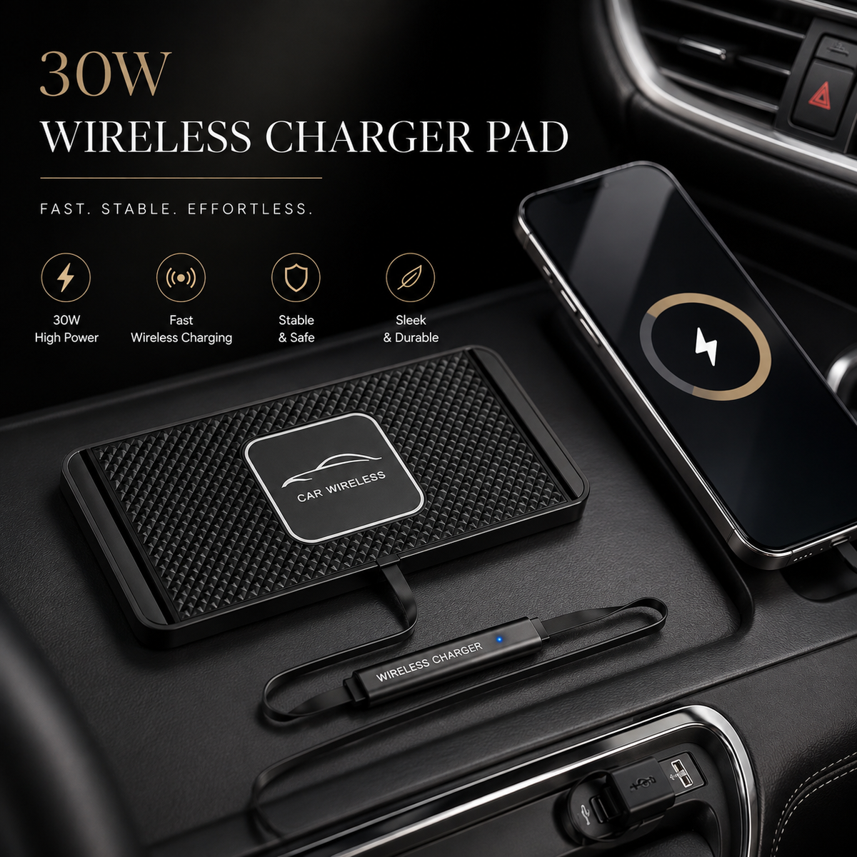 Premium Wireless Car Charger 15W Fast Wireless Charging Dashboard Phone Pad Anti Slip Silicone Cradle Dock Heat Resistant Charging Stand Compatible with iPhone