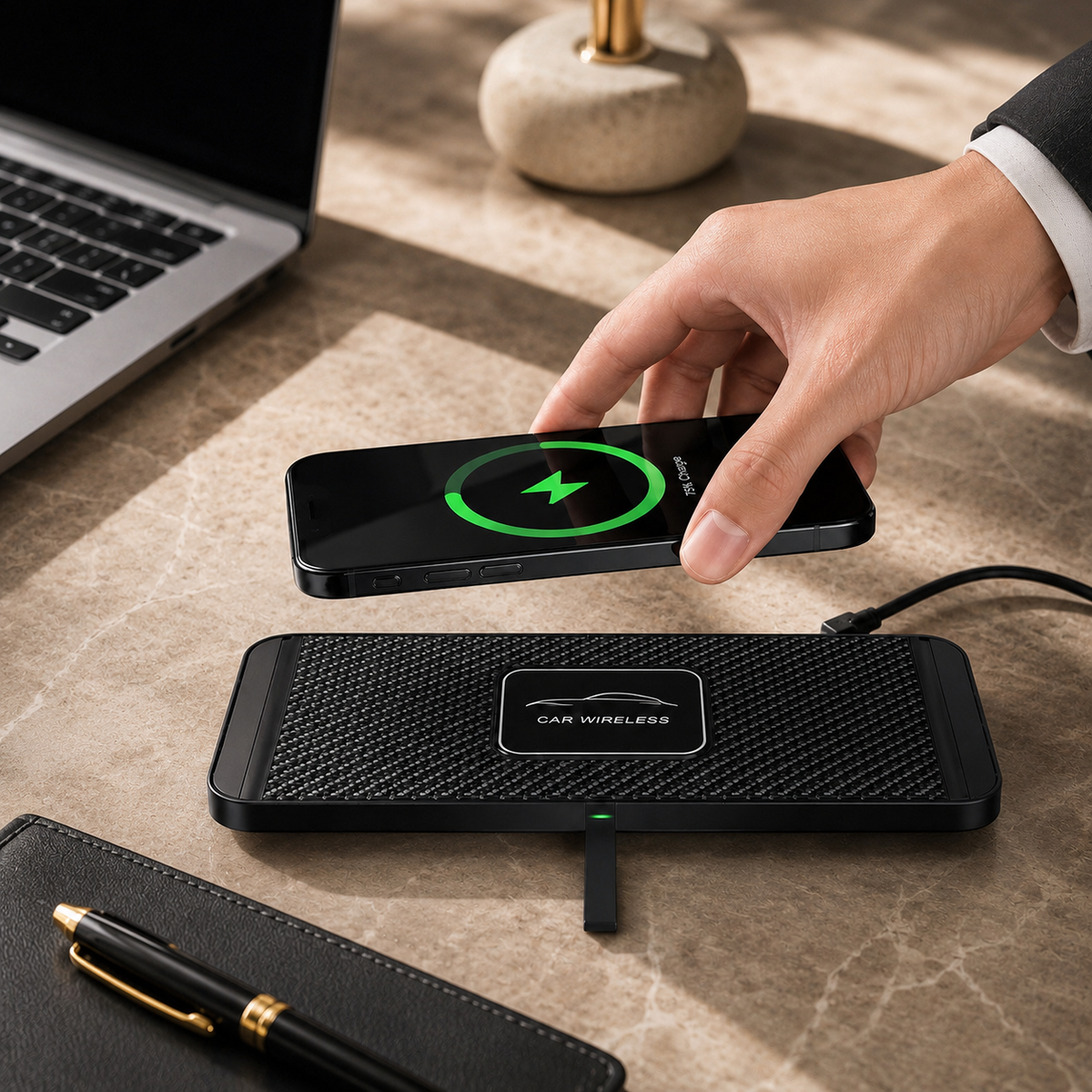 Premium Wireless Car Charger 15W Fast Wireless Charging Dashboard Phone Pad Anti Slip Silicone Cradle Dock Heat Resistant Charging Stand Compatible with iPhone