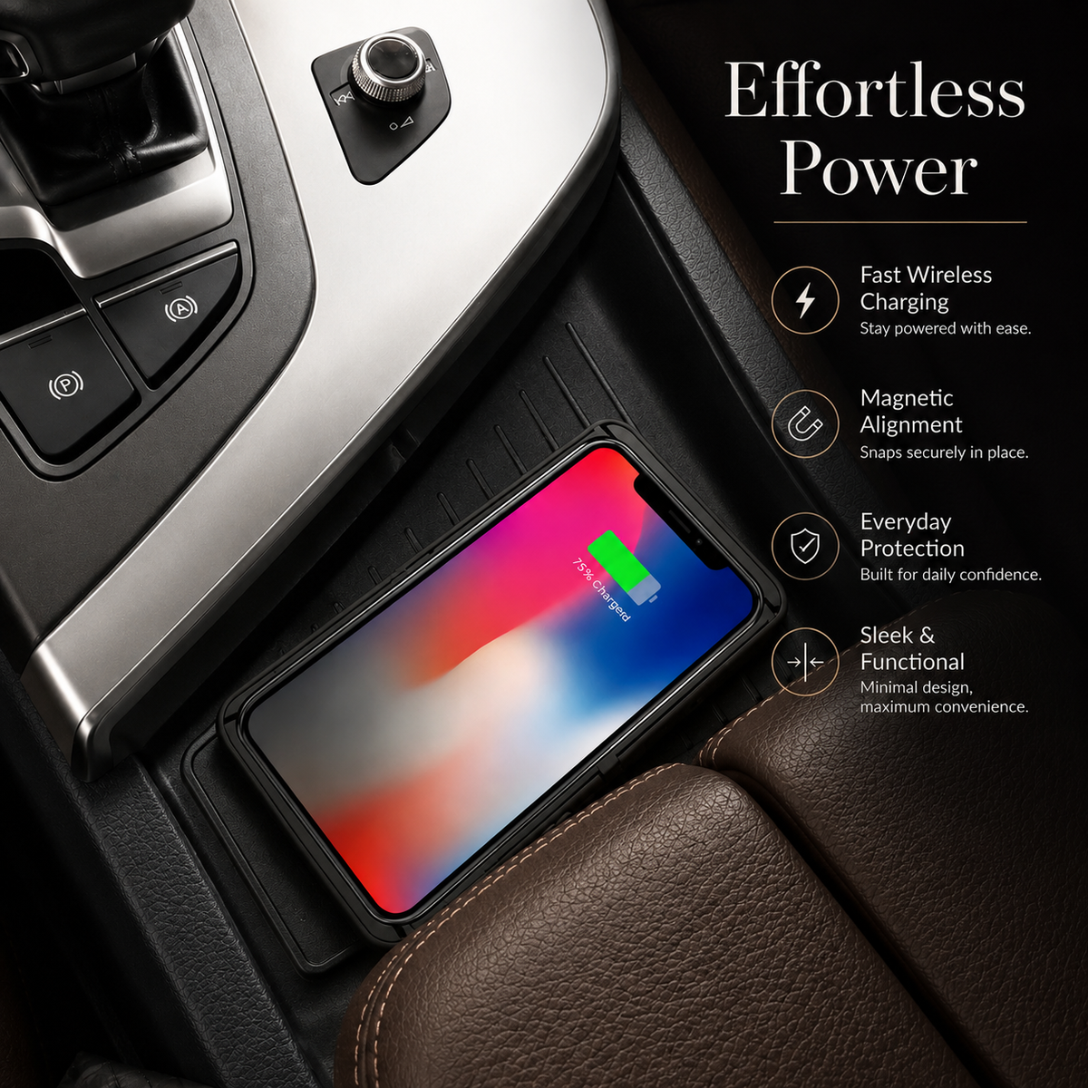 Premium Wireless Car Charger 15W Fast Wireless Charging Dashboard Phone Pad Anti Slip Silicone Cradle Dock Heat Resistant Charging Stand Compatible with iPhone