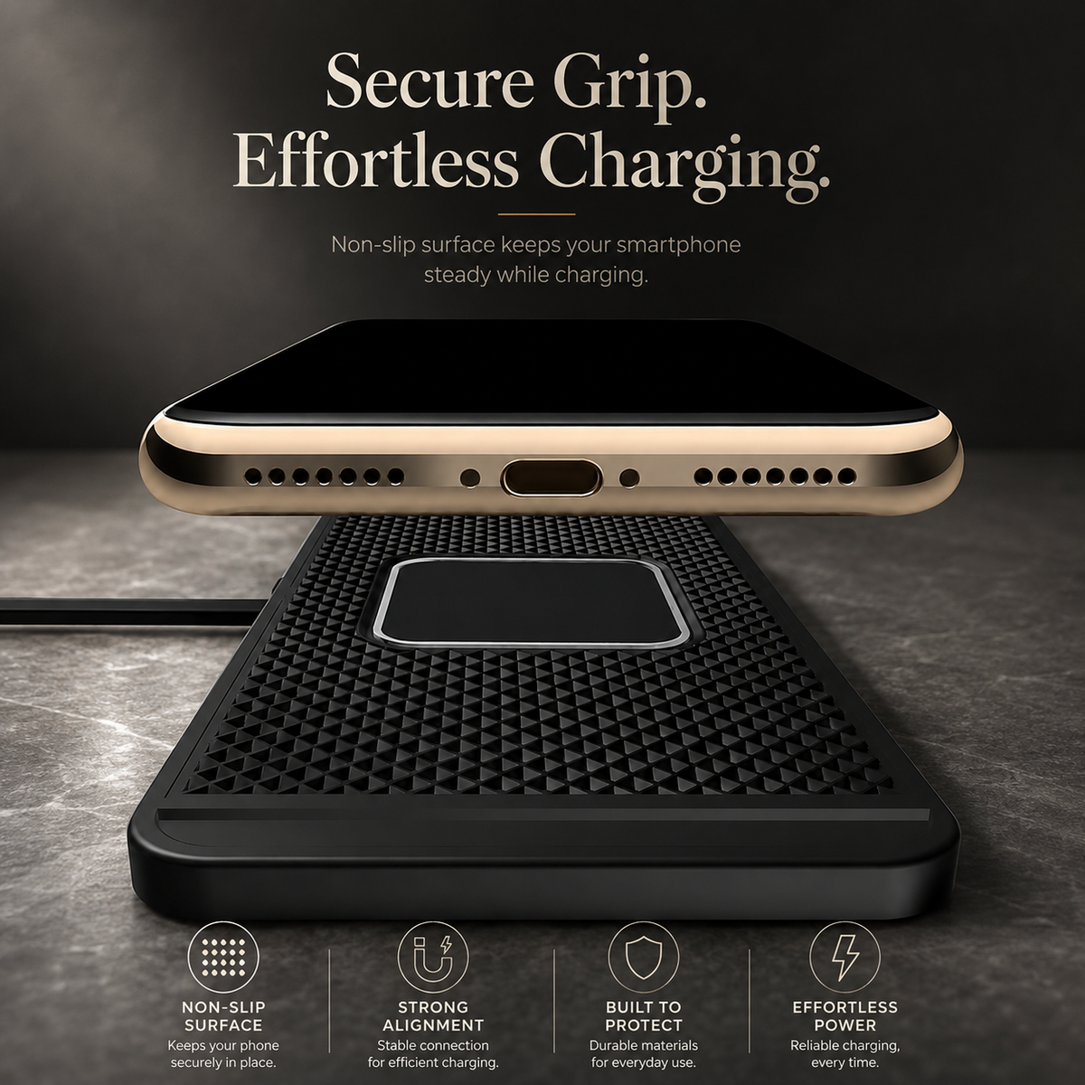 Premium Wireless Car Charger 15W Fast Wireless Charging Dashboard Phone Pad Anti Slip Silicone Cradle Dock Heat Resistant Charging Stand Compatible with iPhone