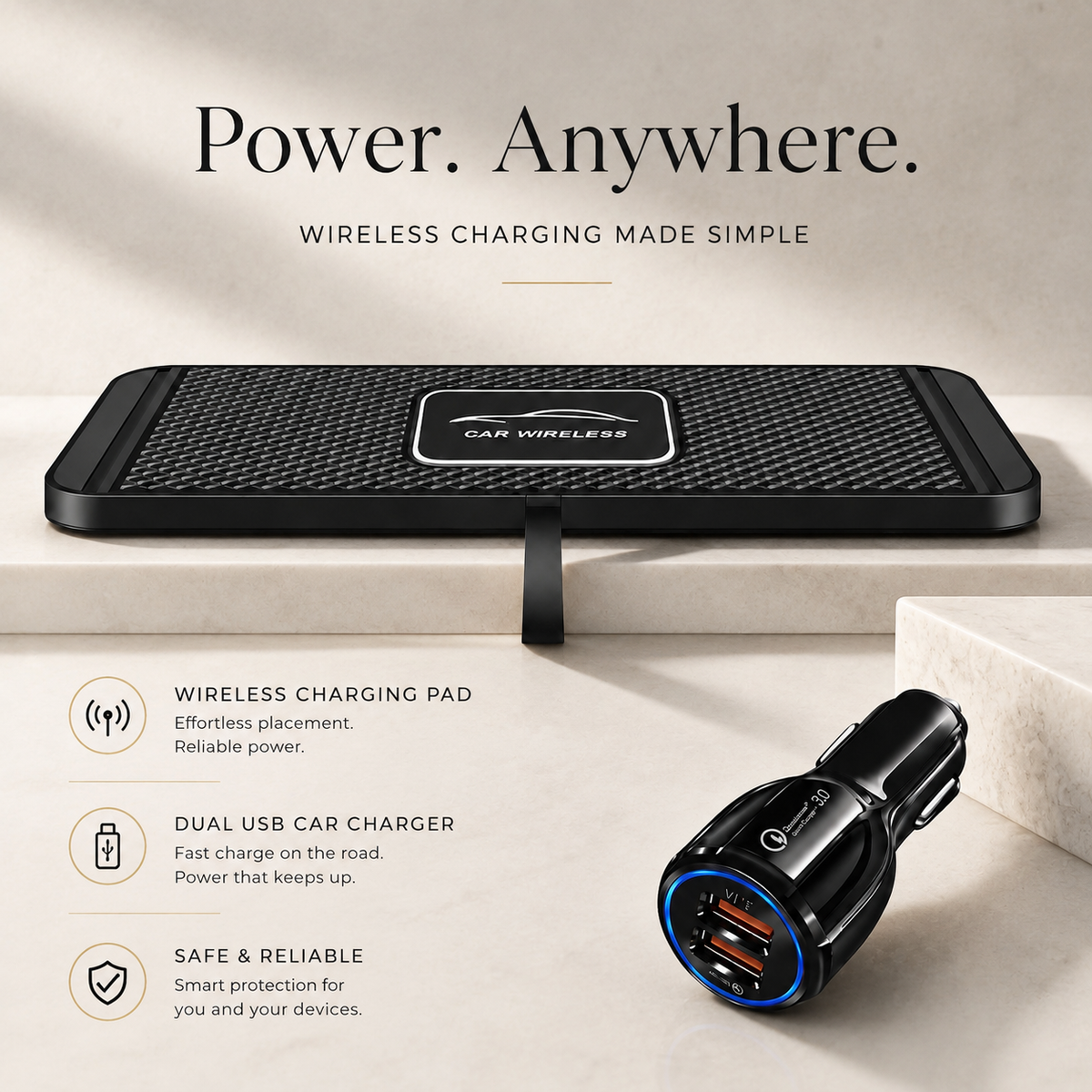Premium Wireless Car Charger 15W Fast Wireless Charging Dashboard Phone Pad Anti Slip Silicone Cradle Dock Heat Resistant Charging Stand Compatible with iPhone