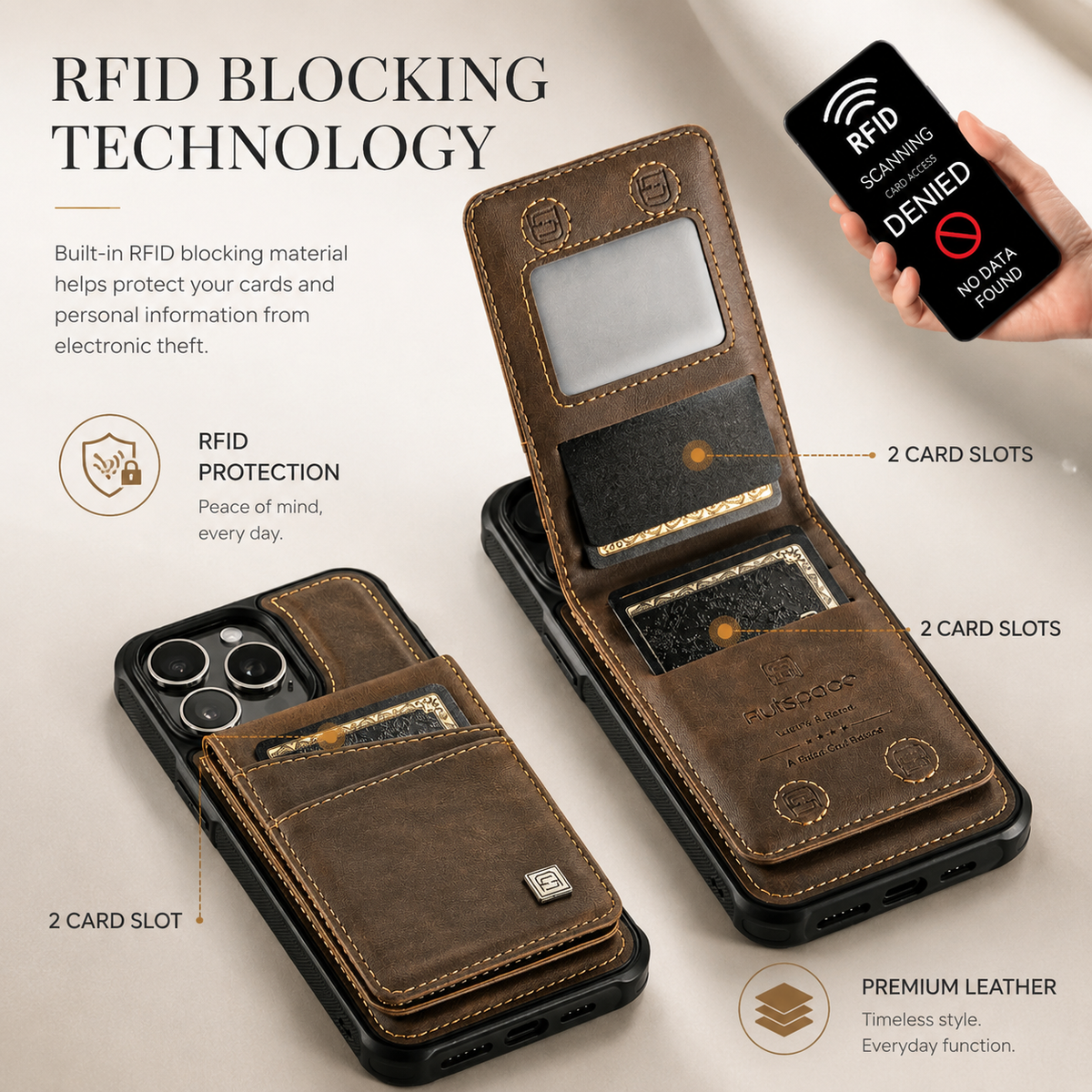 Premium iPhone Case 2-in-1 Magnetic Detachable Wallet Flip Cover PU Leather Card Holder Cash Pocket Wrist Strap Shockproof Full Protection Slim Design