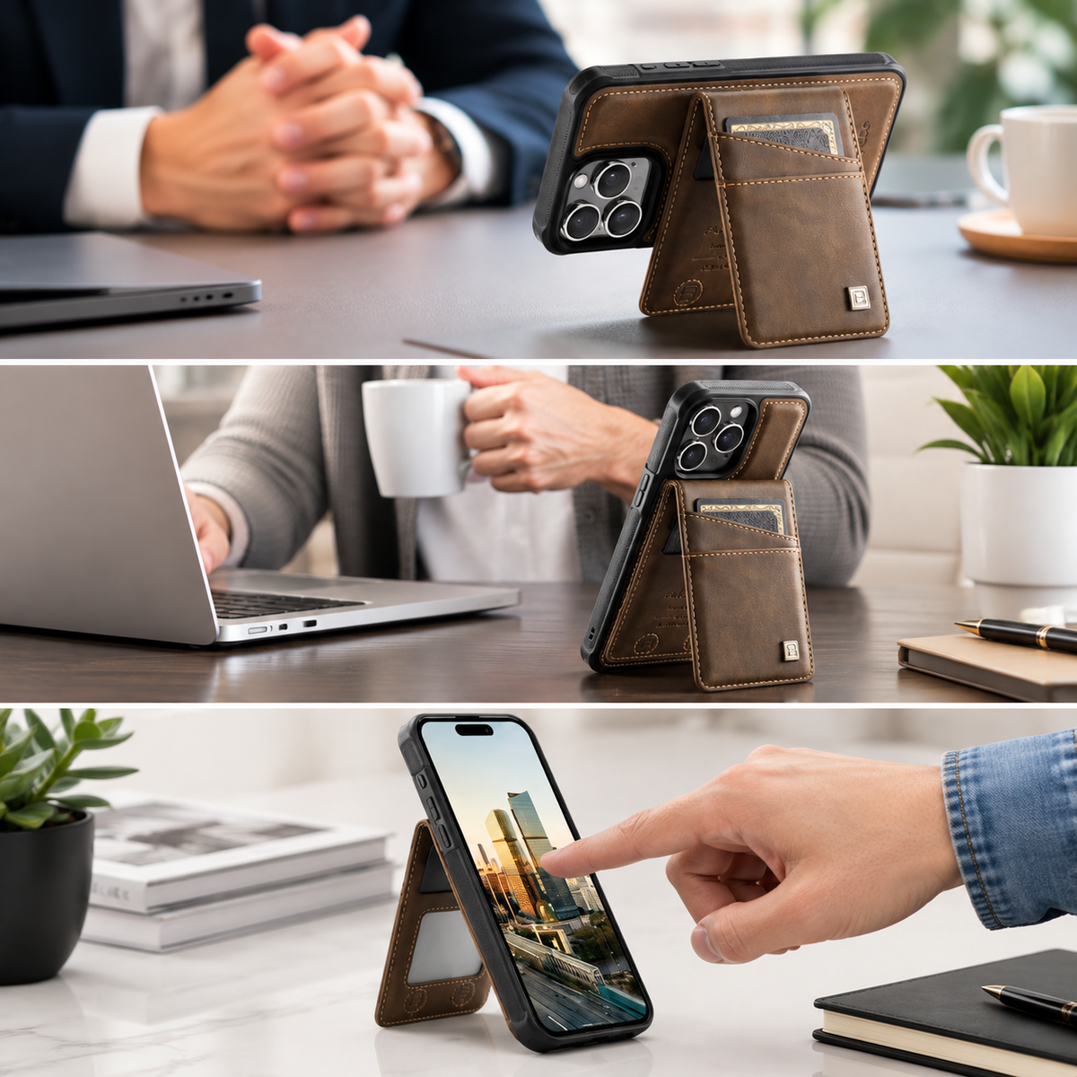 Premium iPhone Case 2-in-1 Magnetic Detachable Wallet Flip Cover PU Leather Card Holder Cash Pocket Wrist Strap Shockproof Full Protection Slim Design