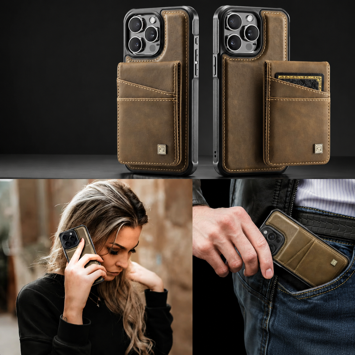 Premium iPhone Case 2-in-1 Magnetic Detachable Wallet Flip Cover PU Leather Card Holder Cash Pocket Wrist Strap Shockproof Full Protection Slim Design