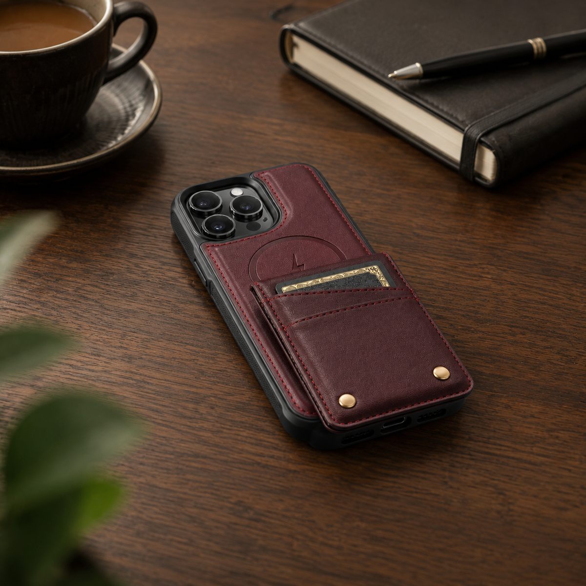 Premium iPhone Case 2-in-1 Magnetic Detachable Wallet Flip Cover PU Leather Card Holder Cash Pocket Wrist Strap Shockproof Full Protection Slim Design