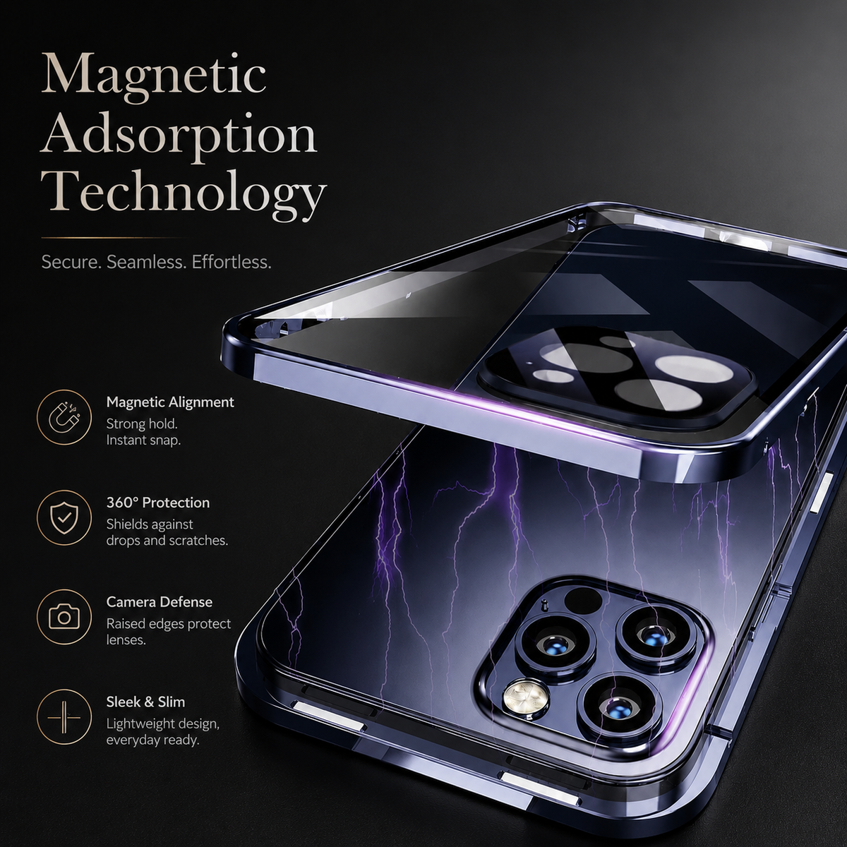 Premium iPhone Case 360 Full Protection Magnetic Glass Cover Aluminum Alloy Frame Shockproof Anti Scratch Bumper Full Coverage Camera Lens Guard Slim Design