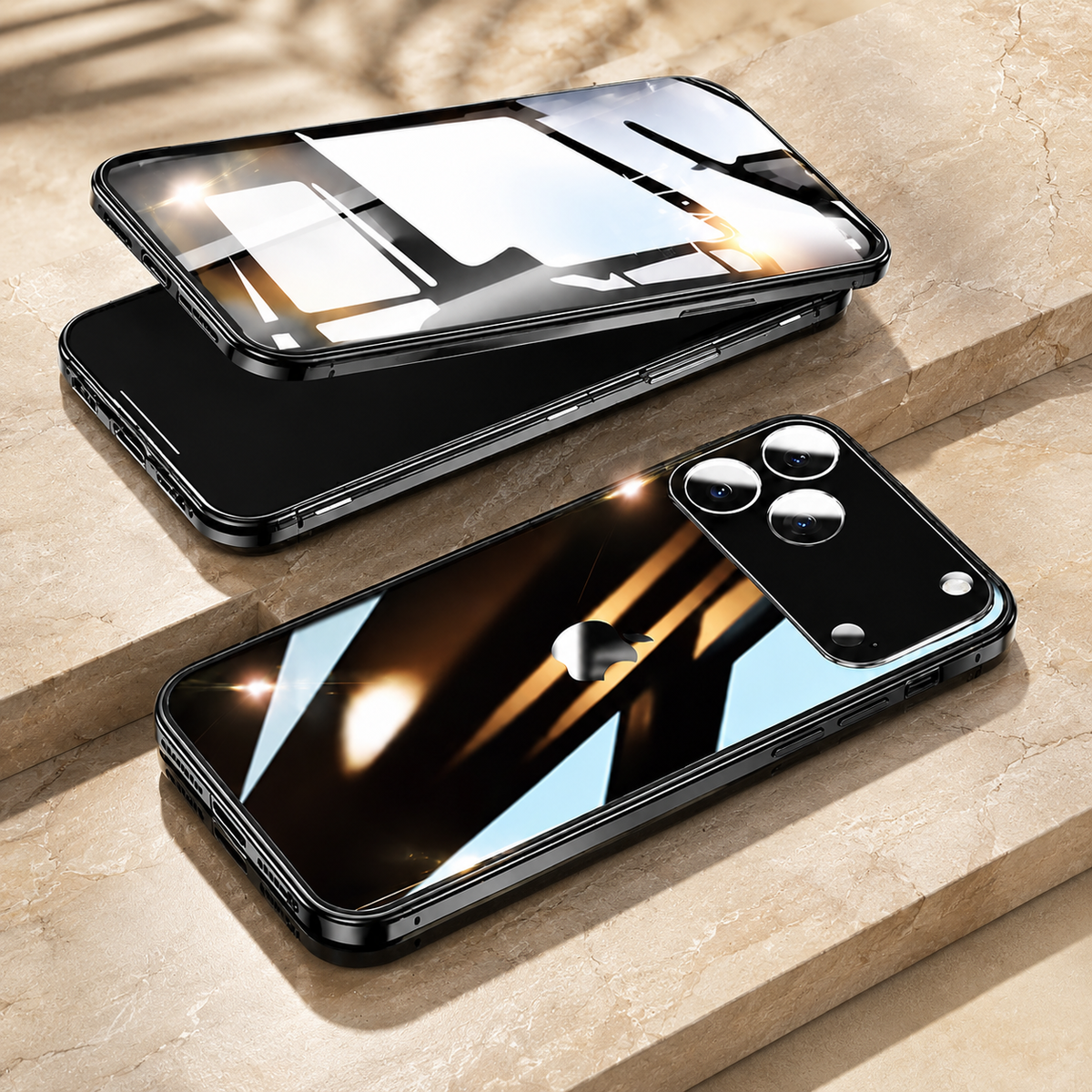 Premium iPhone Case 360 Full Protection Magnetic Glass Cover Aluminum Alloy Frame Shockproof Anti Scratch Bumper Full Coverage Camera Lens Guard Slim Design