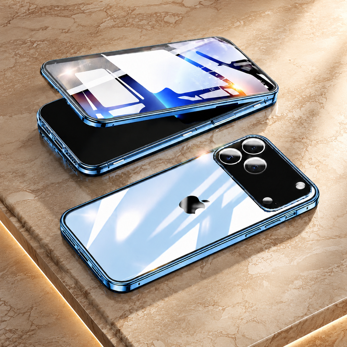 Premium iPhone Case 360 Full Protection Magnetic Glass Cover Aluminum Alloy Frame Shockproof Anti Scratch Bumper Full Coverage Camera Lens Guard Slim Design