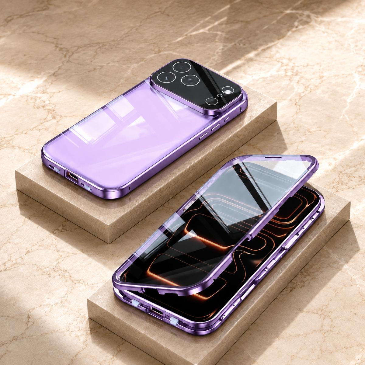 Premium iPhone Case 360 Full Protection Magnetic Glass Cover Aluminum Alloy Frame Shockproof Anti Scratch Bumper Full Coverage Camera Lens Guard Slim Design