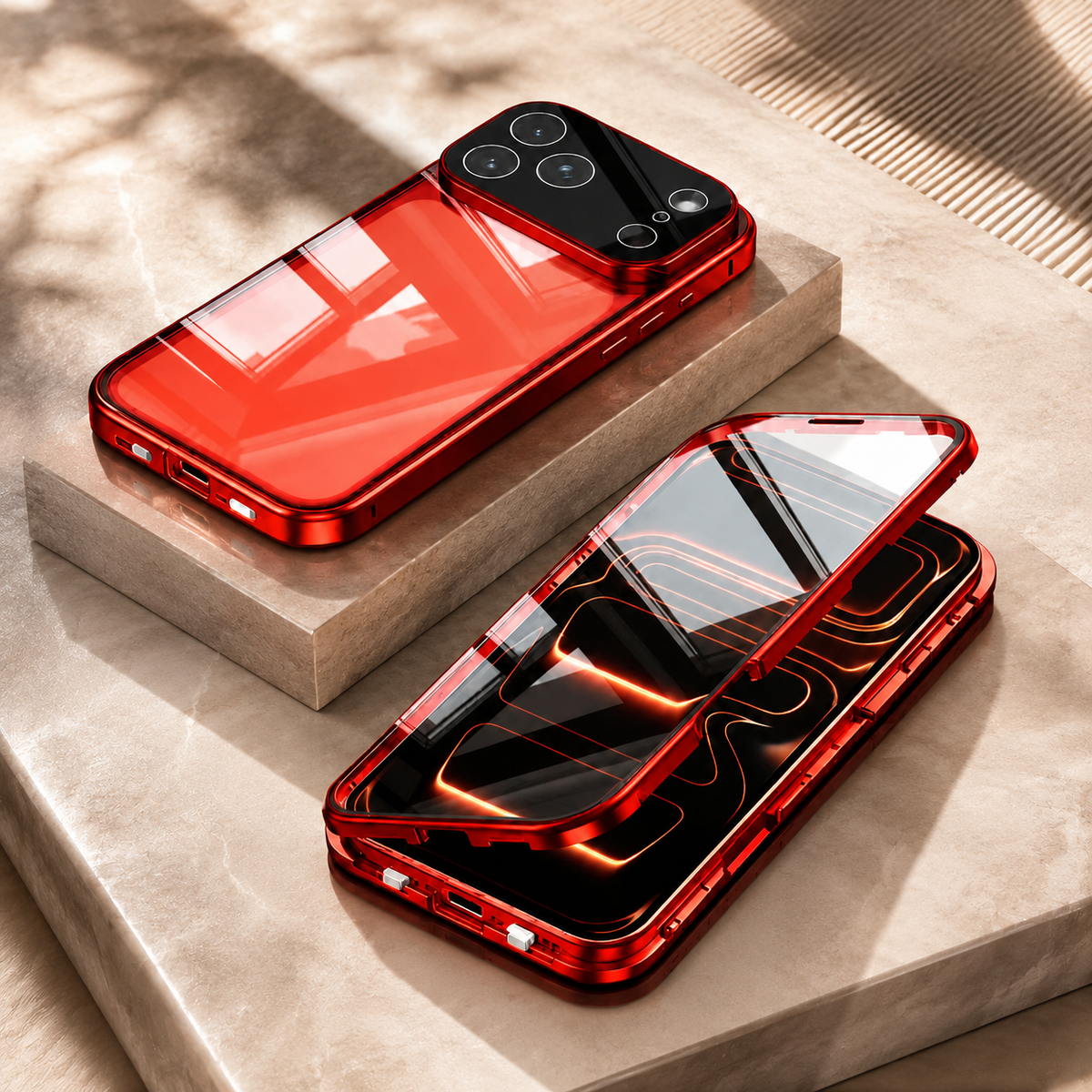 Premium iPhone Case 360 Full Protection Magnetic Glass Cover Aluminum Alloy Frame Shockproof Anti Scratch Bumper Full Coverage Camera Lens Guard Slim Design