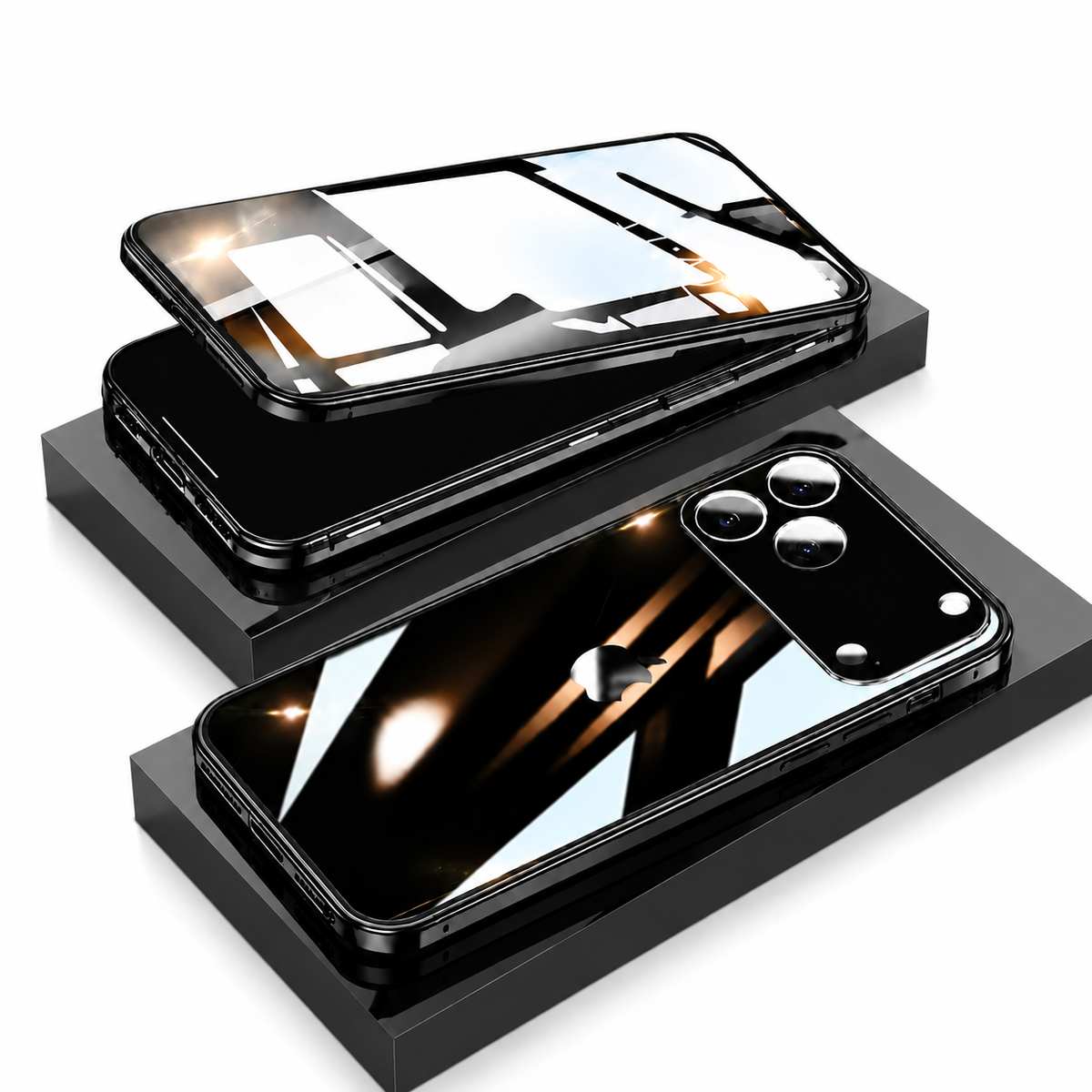 Premium iPhone Case 360 Full Protection Magnetic Glass Cover Aluminum Alloy Frame Shockproof Anti Scratch Bumper Full Coverage Camera Lens Guard Slim Design