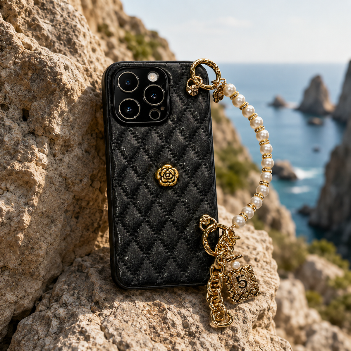 Premium iPhone Case 3D Camellia Floral Design Protective Cover Chain Strap Shockproof Protection Elegant Slim Lightweight Anti Scratch Design