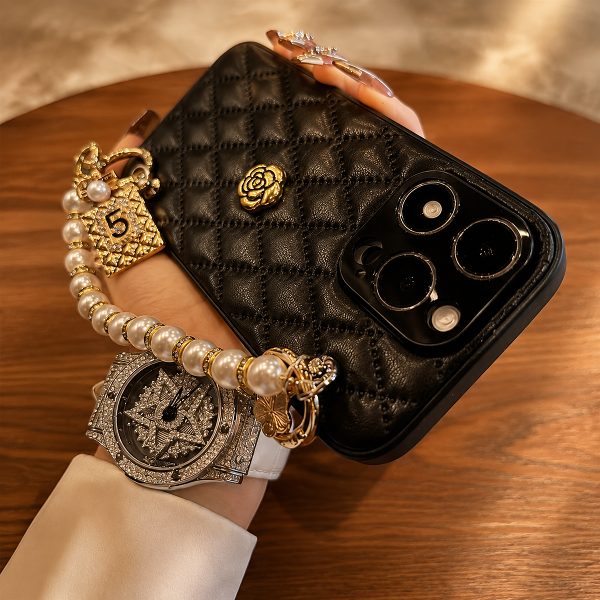Premium iPhone Case 3D Camellia Floral Design Protective Cover Chain Strap Shockproof Protection Elegant Slim Lightweight Anti Scratch Design