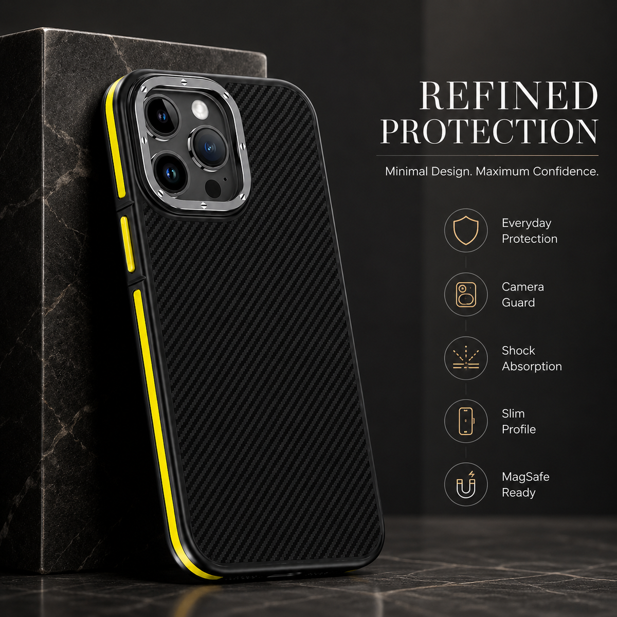 Premium iPhone Case 600D Kevlar Series Magnetic Cover Metal Camera Ring Half Wrapped Dual Layer Carbon Fiber Shockproof Slim Protective Design