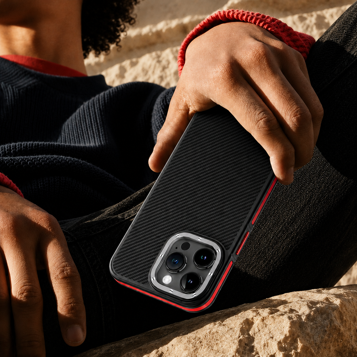 Premium iPhone Case 600D Kevlar Series Magnetic Cover Metal Camera Ring Half Wrapped Dual Layer Carbon Fiber Shockproof Slim Protective Design