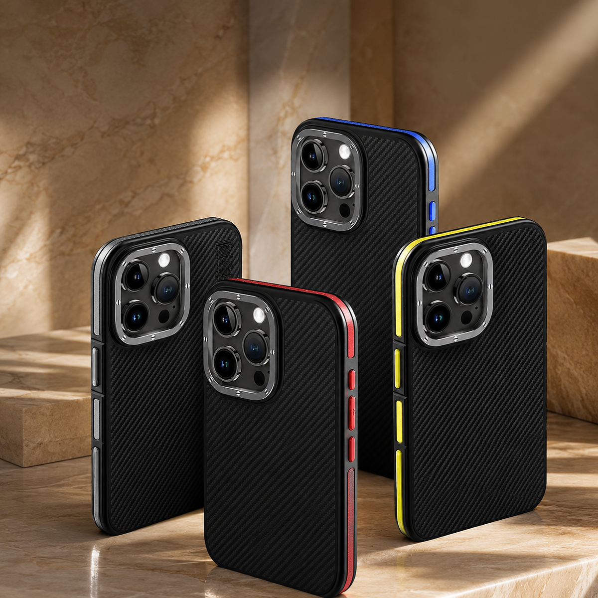 Premium iPhone Case 600D Kevlar Series Magnetic Cover Metal Camera Ring Half Wrapped Dual Layer Carbon Fiber Shockproof Slim Protective Design