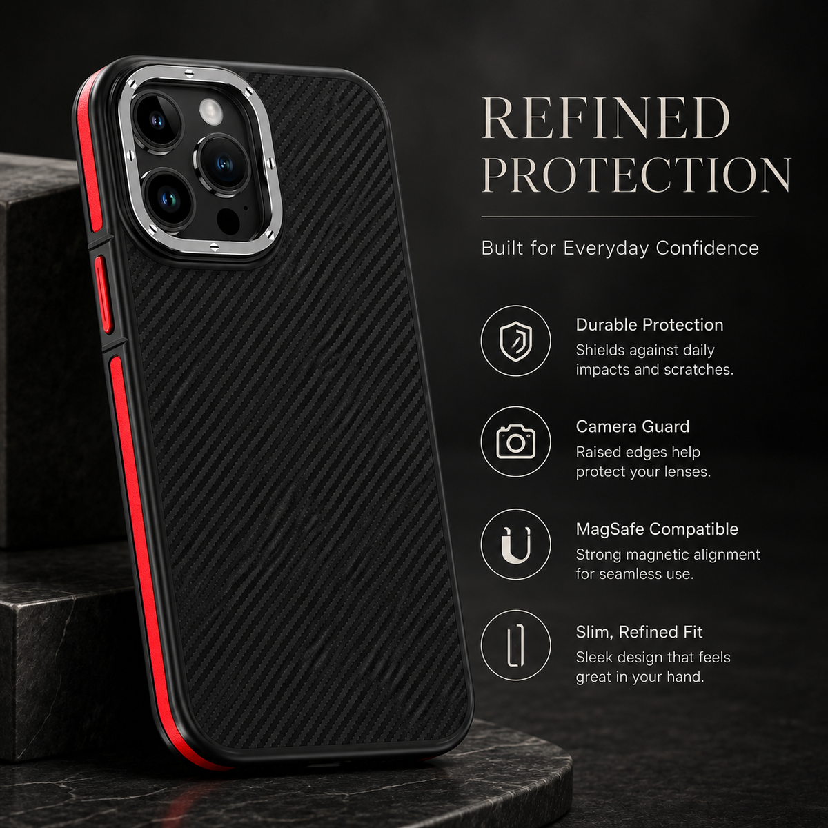 Premium iPhone Case 600D Kevlar Series Magnetic Cover Metal Camera Ring Half Wrapped Dual Layer Carbon Fiber Shockproof Slim Protective Design