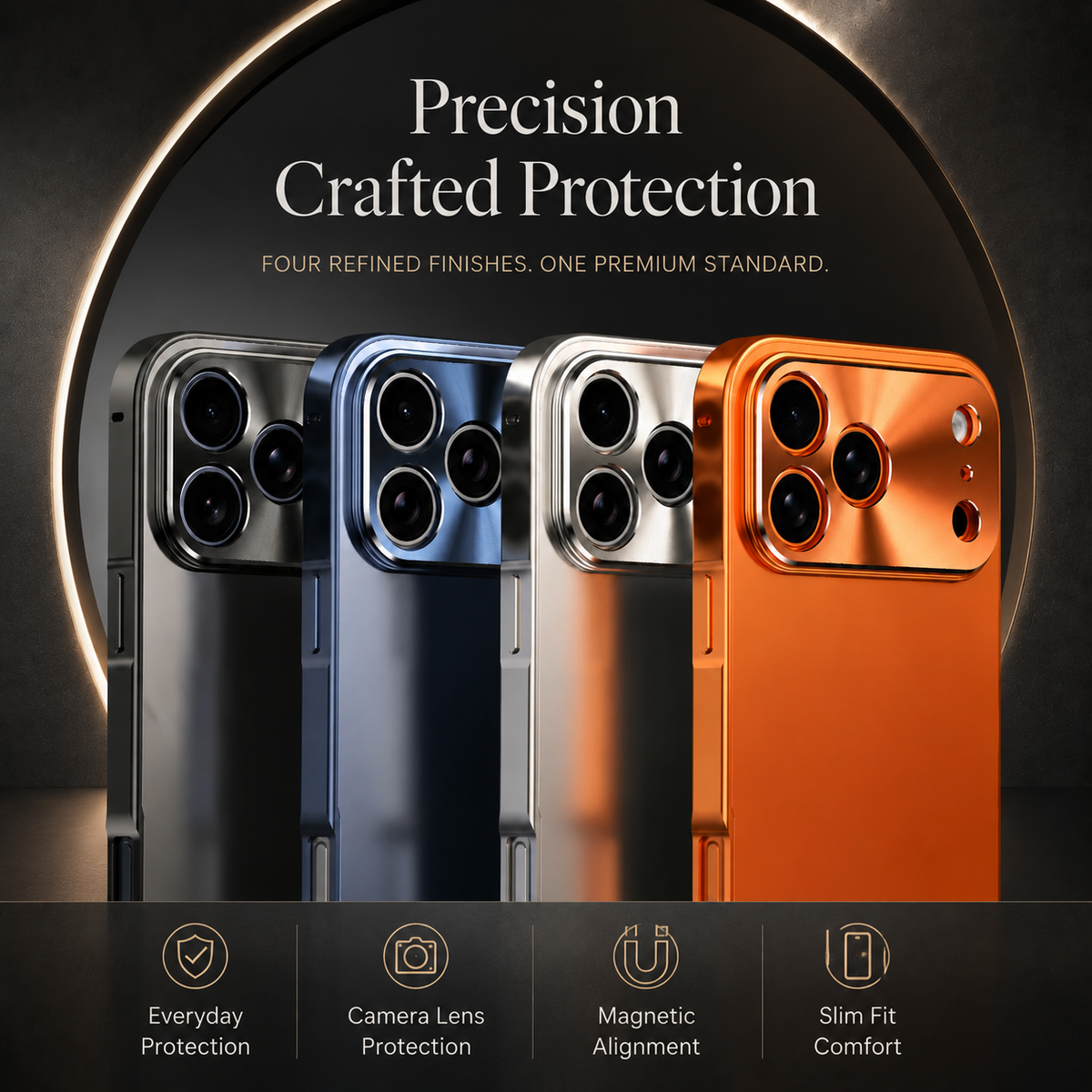 Premium iPhone Case All Aluminum Magnetic Frame Frosted PC Backplate Ultra Thin Shock Absorbing Protective Cover Camera Lens Guard Slim Durable Design