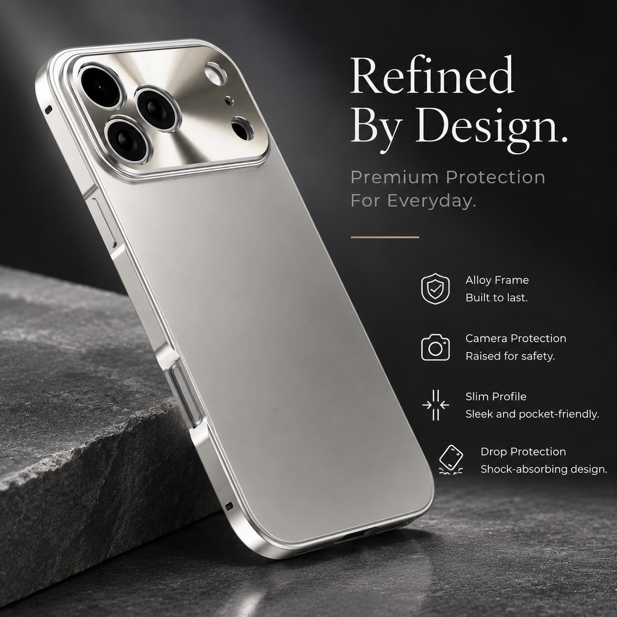 Premium iPhone Case All Aluminum Magnetic Frame Frosted PC Backplate Ultra Thin Shock Absorbing Protective Cover Camera Lens Guard Slim Durable Design
