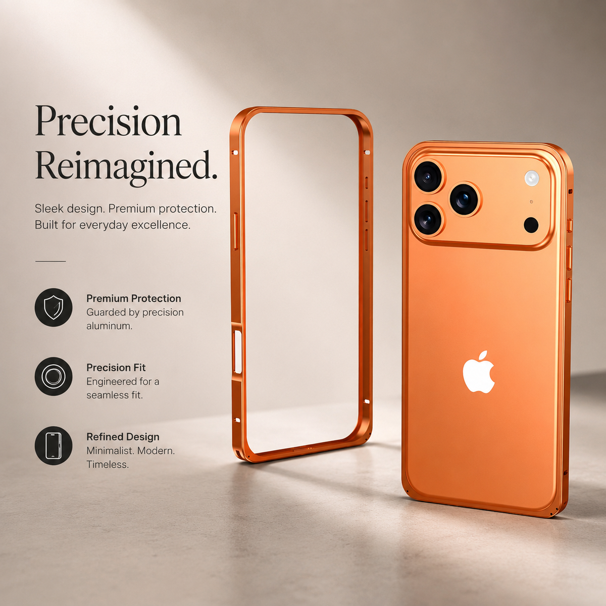 Premium iPhone Case Alloy Metal Frame Bumper Shockproof Anti Drop Matte Slim Reinforced Edge Corner Protection Lightweight Minimalist Protective Cover
