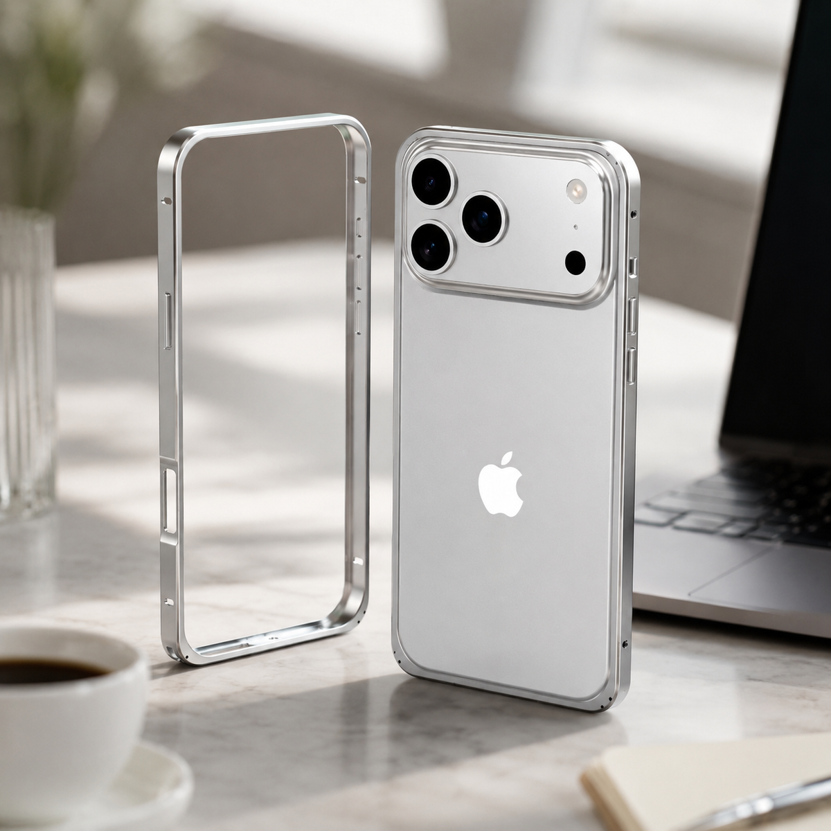 Premium iPhone Case Alloy Metal Frame Bumper Shockproof Anti Drop Matte Slim Reinforced Edge Corner Protection Lightweight Minimalist Protective Cover