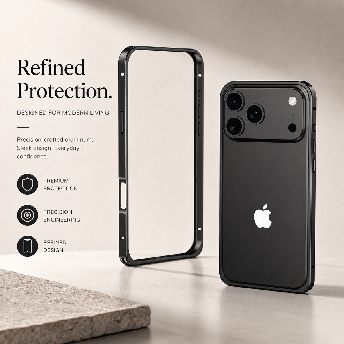 Premium iPhone Case Alloy Metal Frame Bumper Shockproof Anti Drop Matte Slim Reinforced Edge Corner Protection Lightweight Minimalist Protective Cover