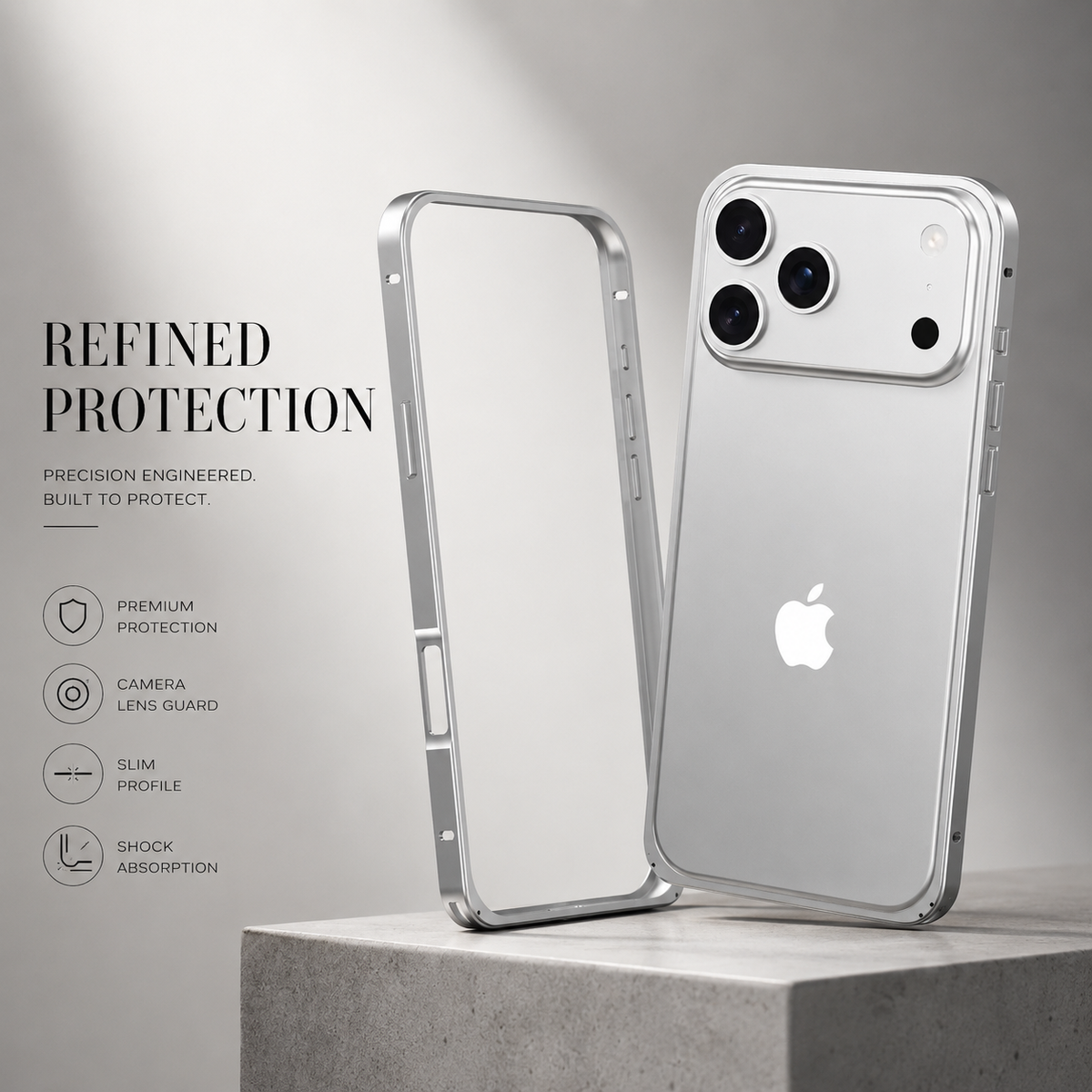 Premium iPhone Case Alloy Metal Frame Bumper Shockproof Anti Drop Matte Slim Reinforced Edge Corner Protection Lightweight Minimalist Protective Cover