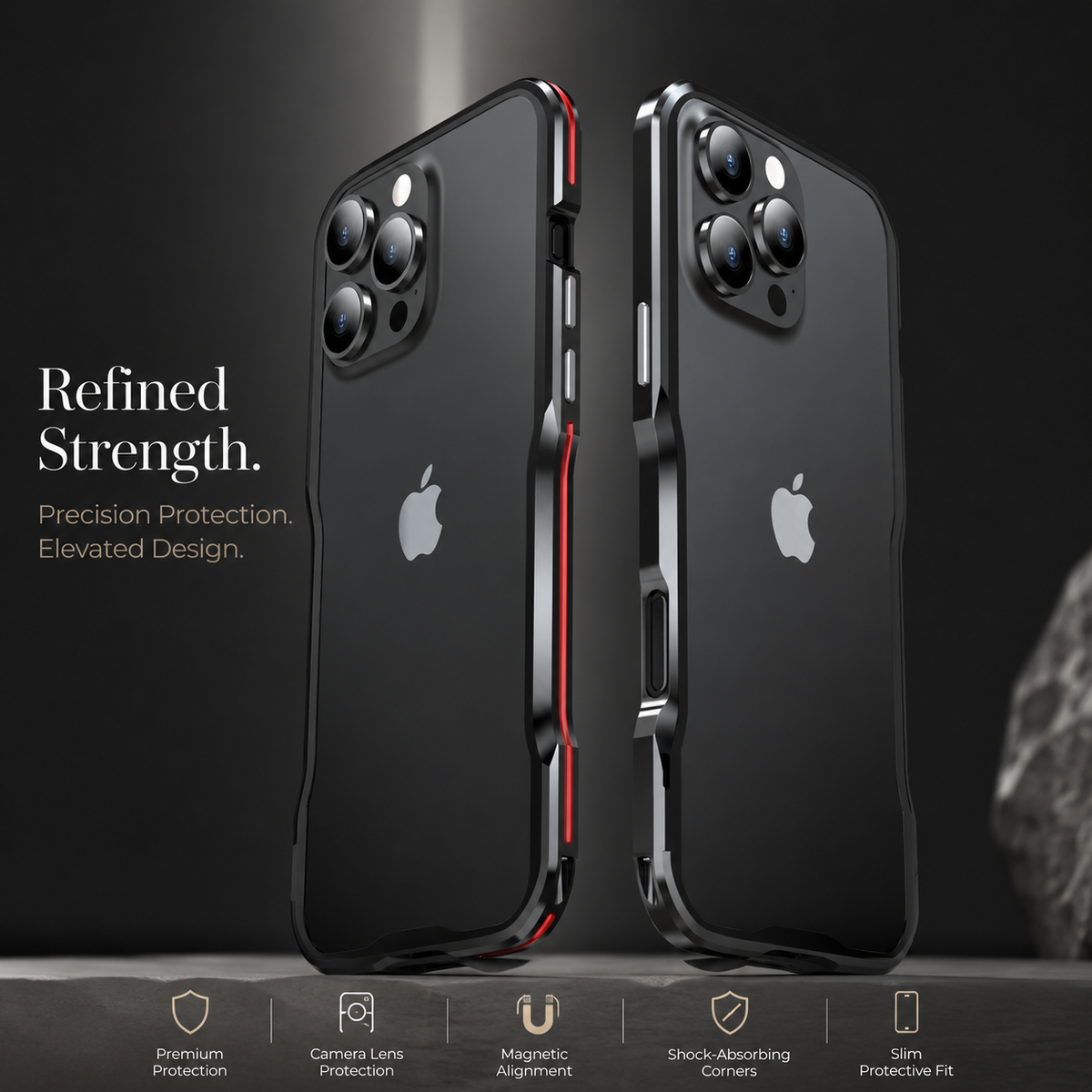 Premium iPhone Case Aluminum Alloy Armor Metal Bumper Shockproof Protective Frame Anti Scratch Anti Fingerprint Slim Reinforced Edge Protection Cover Case