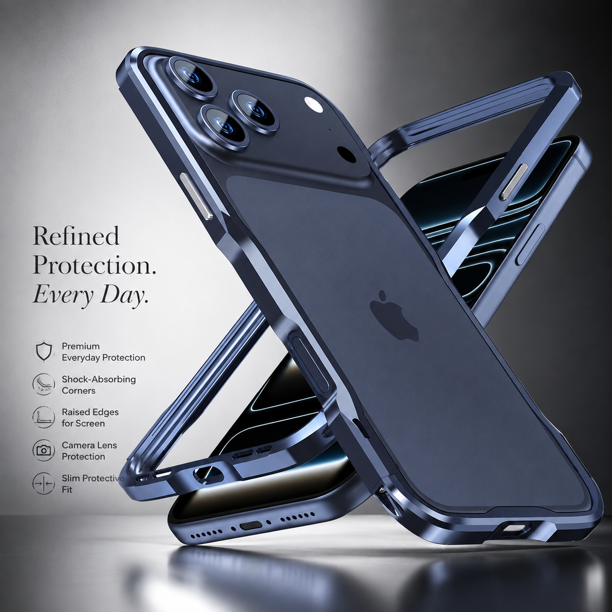 Premium iPhone Case Aluminum Alloy Armor Metal Bumper Shockproof Protective Frame Anti Scratch Anti Fingerprint Slim Reinforced Edge Protection Cover Case